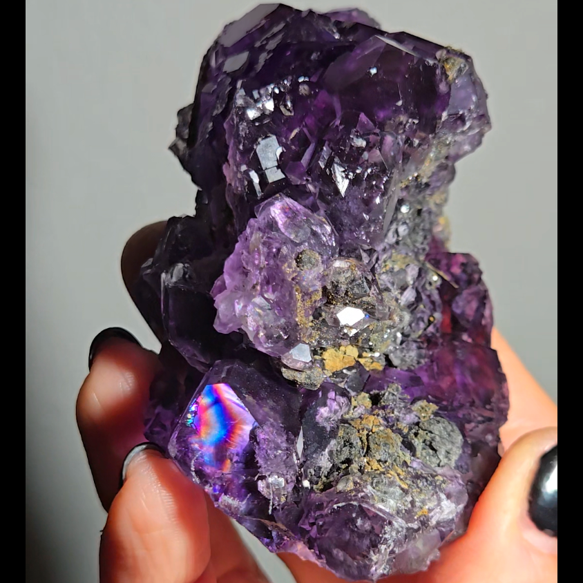 Tanzanite fluorite with rainbows, dodecahedrons - FL364