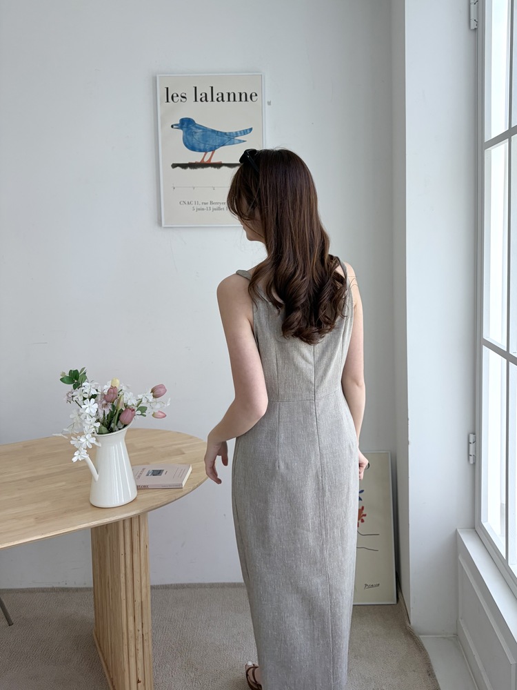 Linen Blend Twisted Strap Dress (Mocha)
