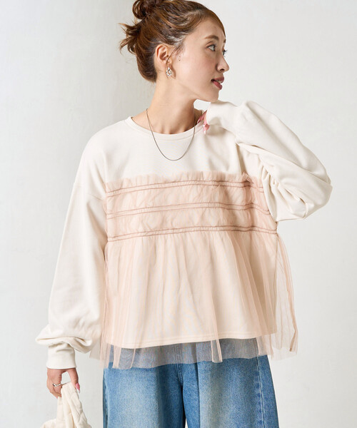 薄紗褶皺拼接衛衣