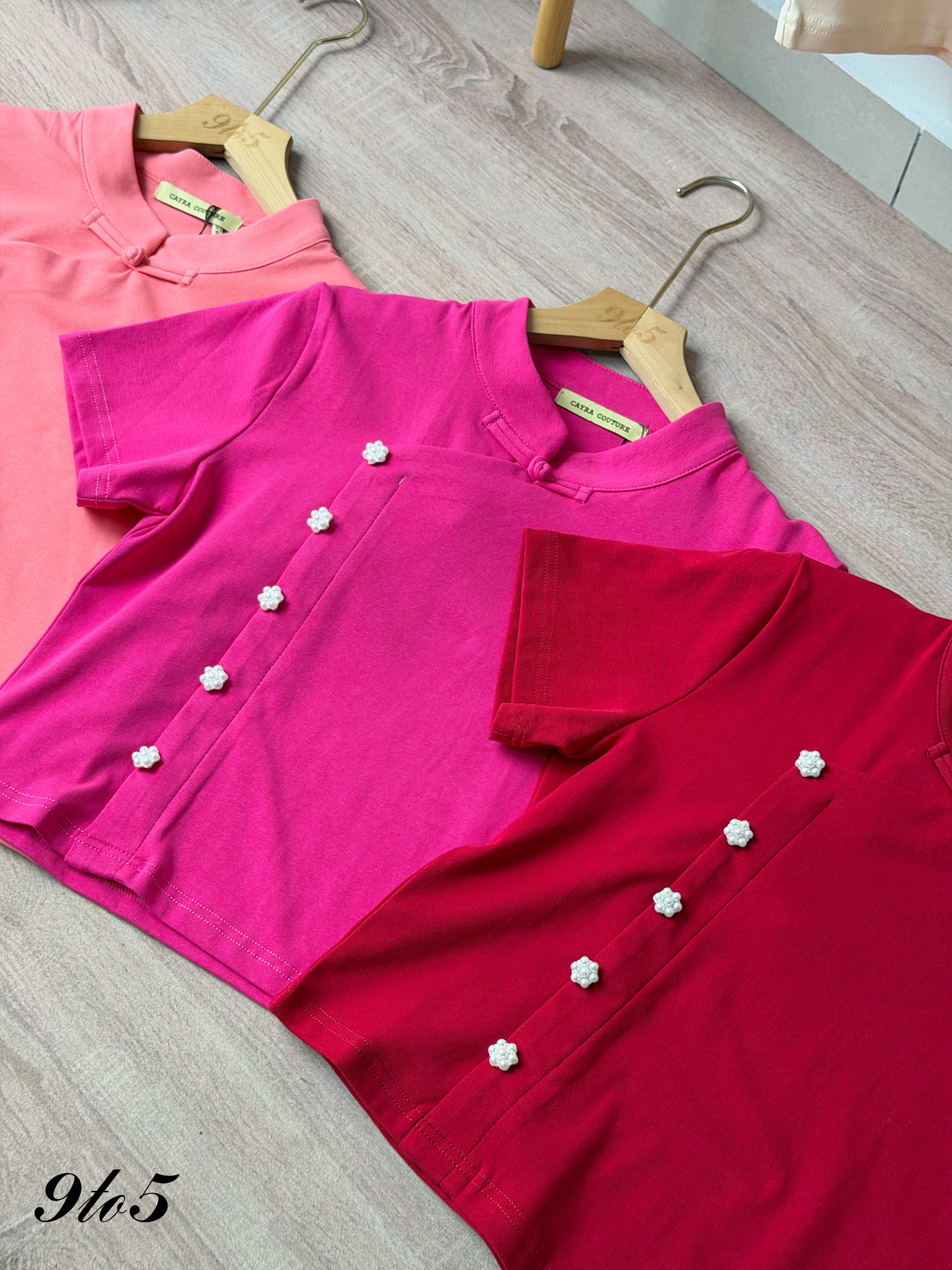 T4552 Floral Pearl Button Cheongsam Top - 5 Colors 
