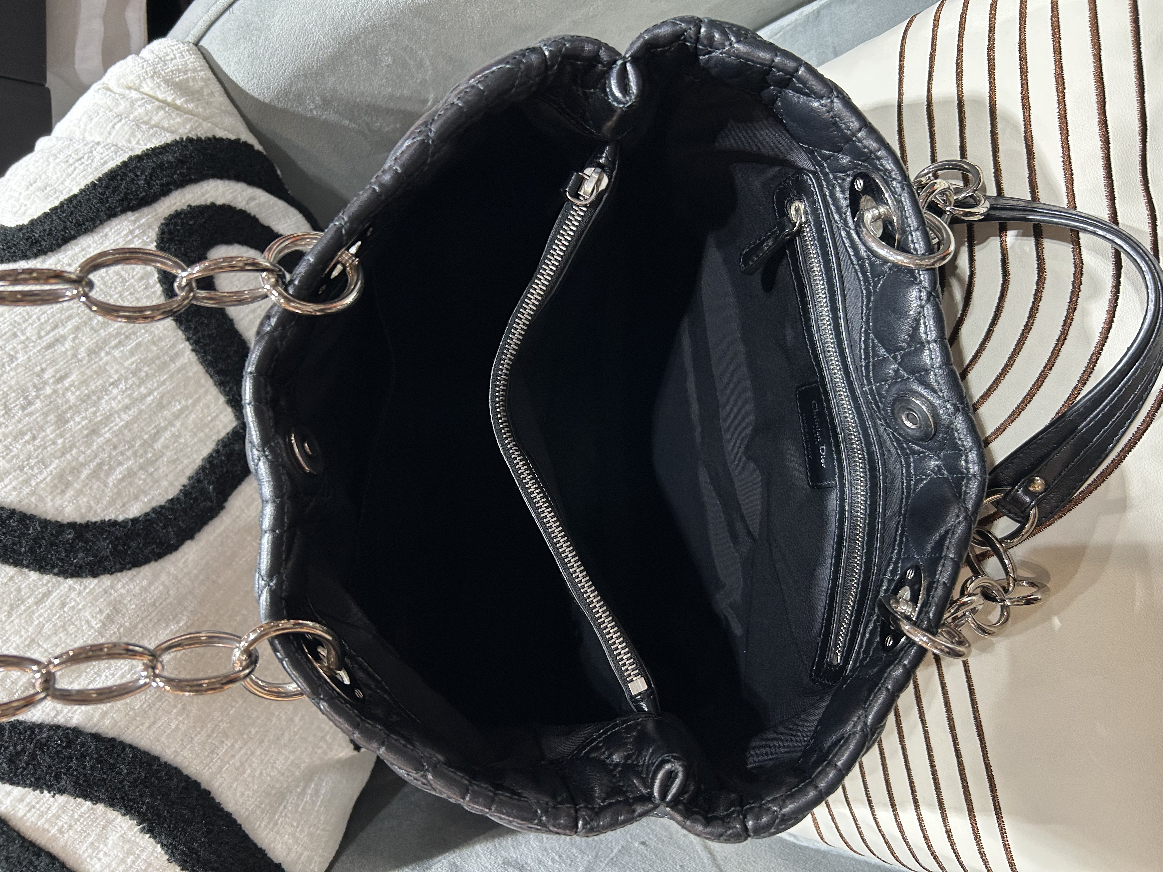 DIOR Calfskin Soft Shopping 9x7 Tote Bag Black 100%Authentic, 95%New ✅Dust bag