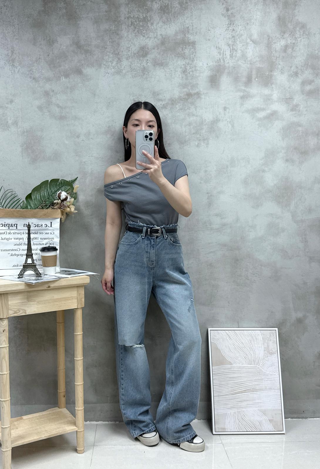 G15 斜膊鍋釘棉質Top