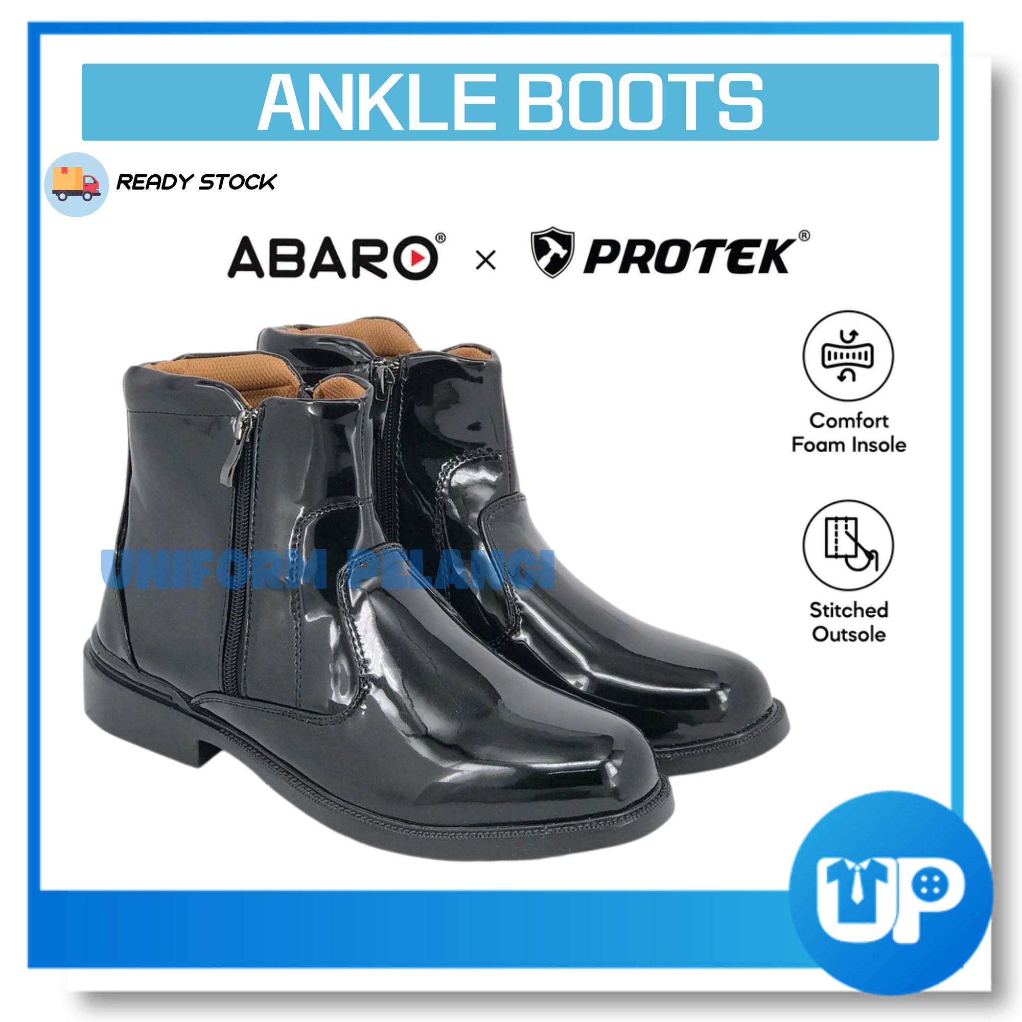 ABARO Kasut Kilat Kulit Ankle Boots Formal Shoes/Kasut Potong Polis/SWAT Boots Faux Leather