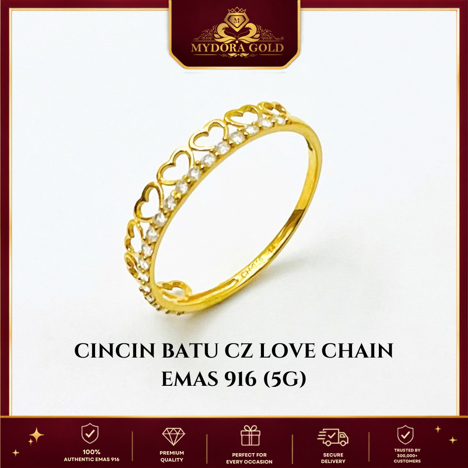 MYDORA Cincin Batu CZ Love Chain l EMAS 916/22K