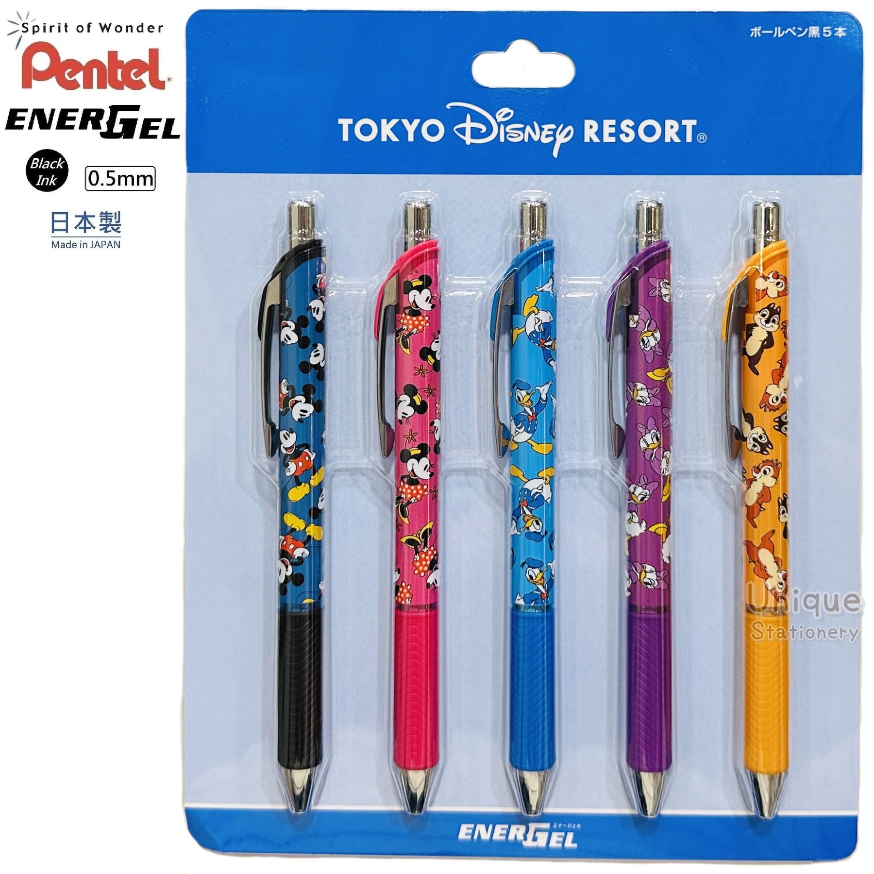 現貨｜【日本 Disney Store 限定】一套5枝 Mickey & Friends 米奇與朋友 日本製 Pentel EnerGel 0.5mm  黑色 啫喱筆 060173