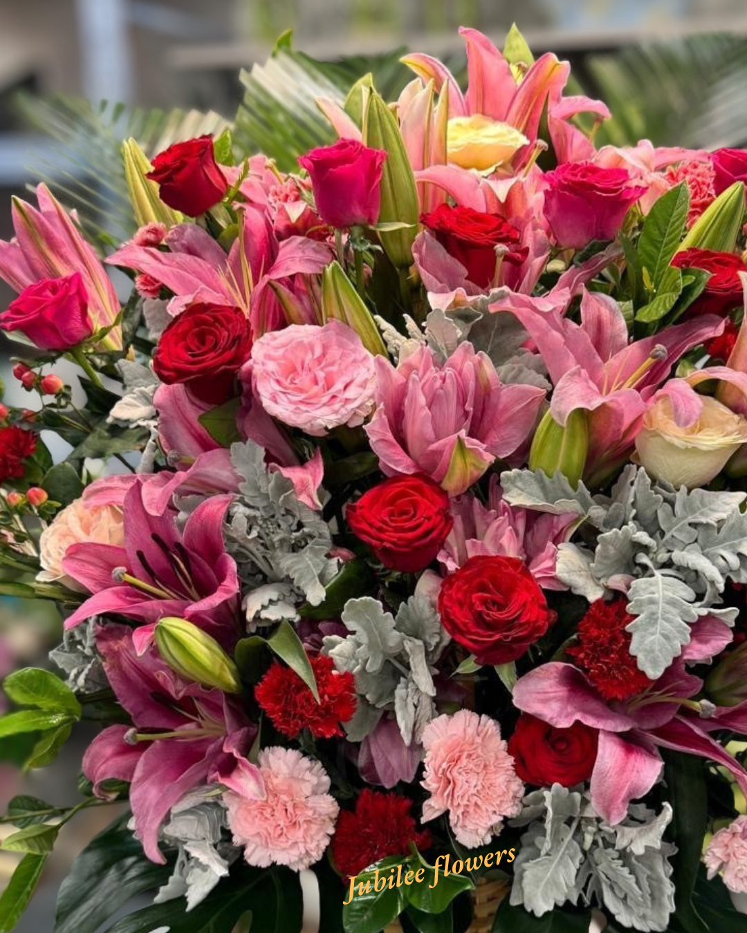 🎉【開張花籃】 紅粉玫瑰火百合開業賀籃