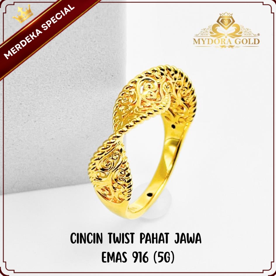 MYDORA Cincin Twist Pahat Jawa (5G) | EMAS 916/22K