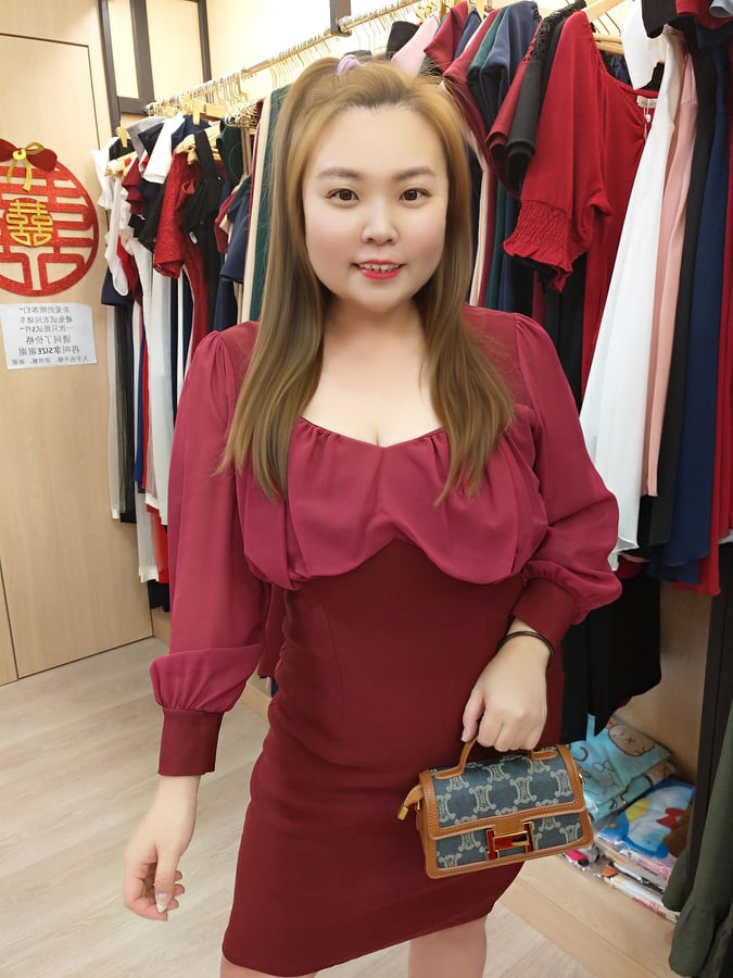 TT397 🔥特价🔥胸前折皱设计长袖修身礼服