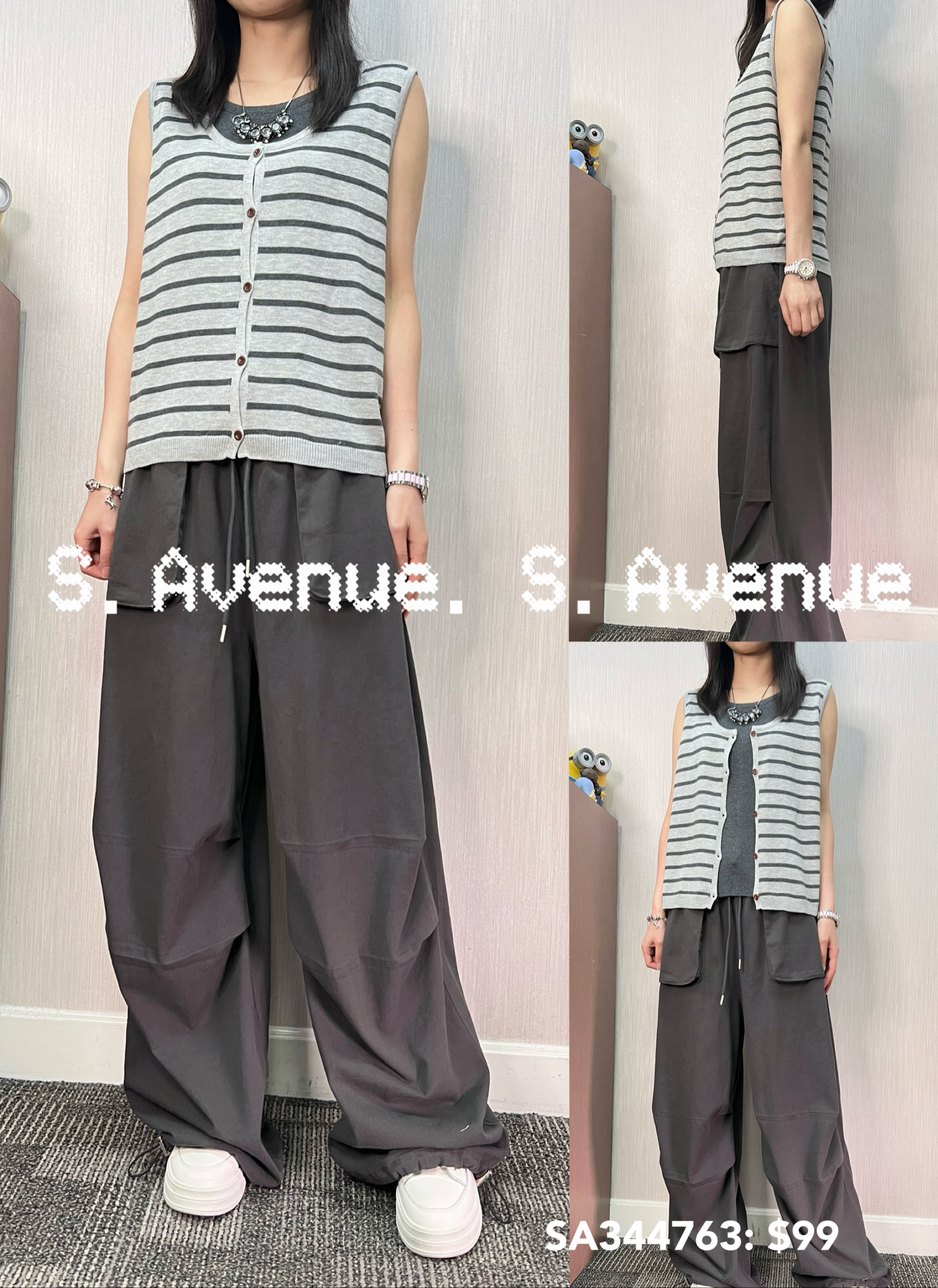 SA344763: 假兩件雙著間條背心