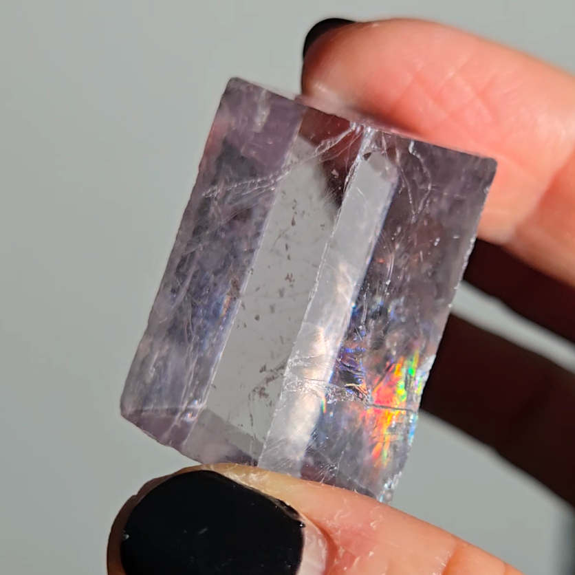 Purple calcite cube with rainbows - PC10