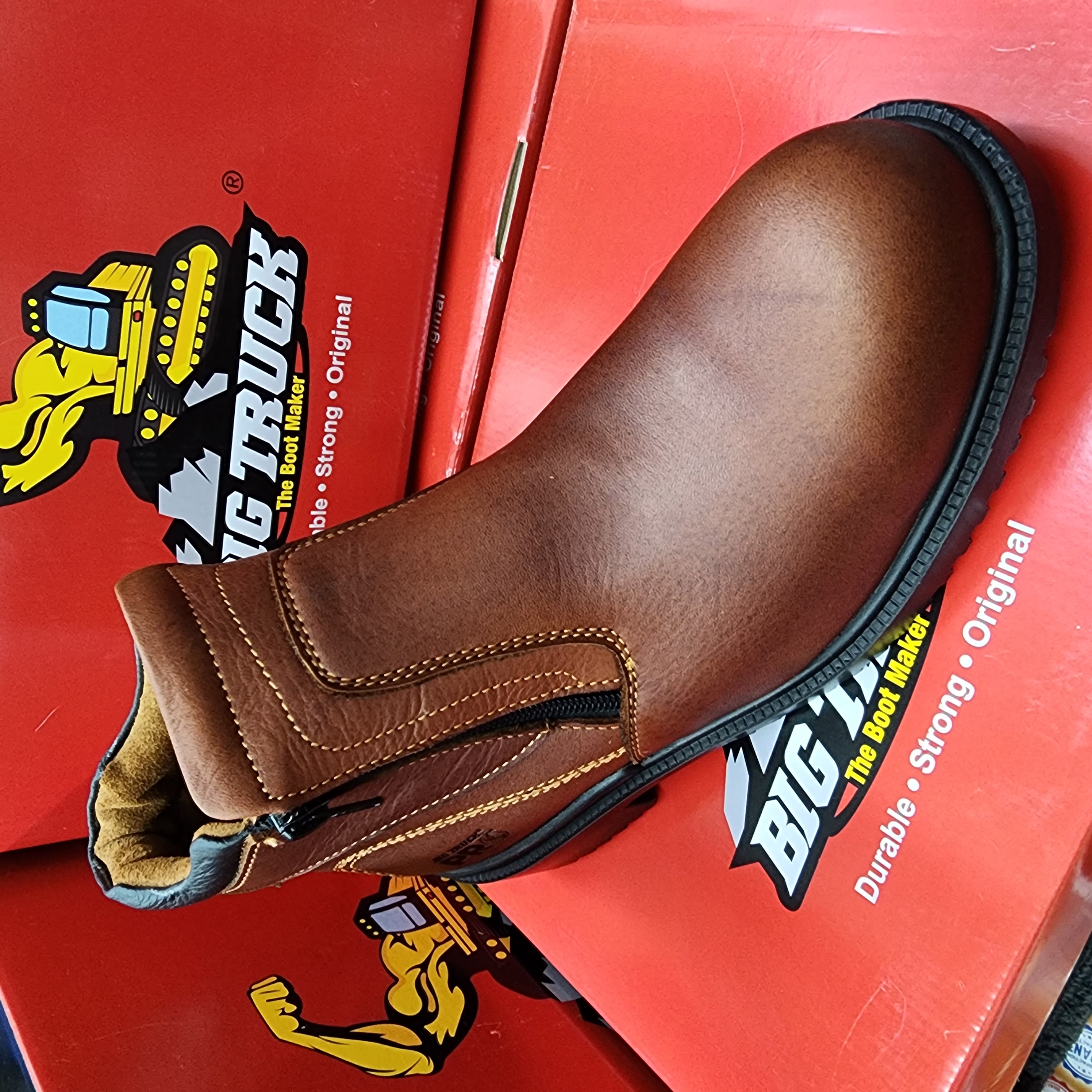 BIG TRUCK PRO 113 MIDCUT DUAL ZIP MEN’S PREMIUM LEATHER LIGHTWEIGHT SAFETY BOOTS SHOE Kasut Keselamatan