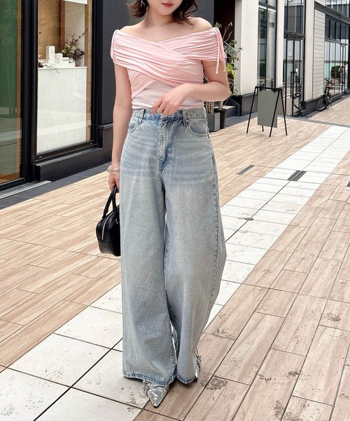 露肩交叉褶皺上衣【JT040】