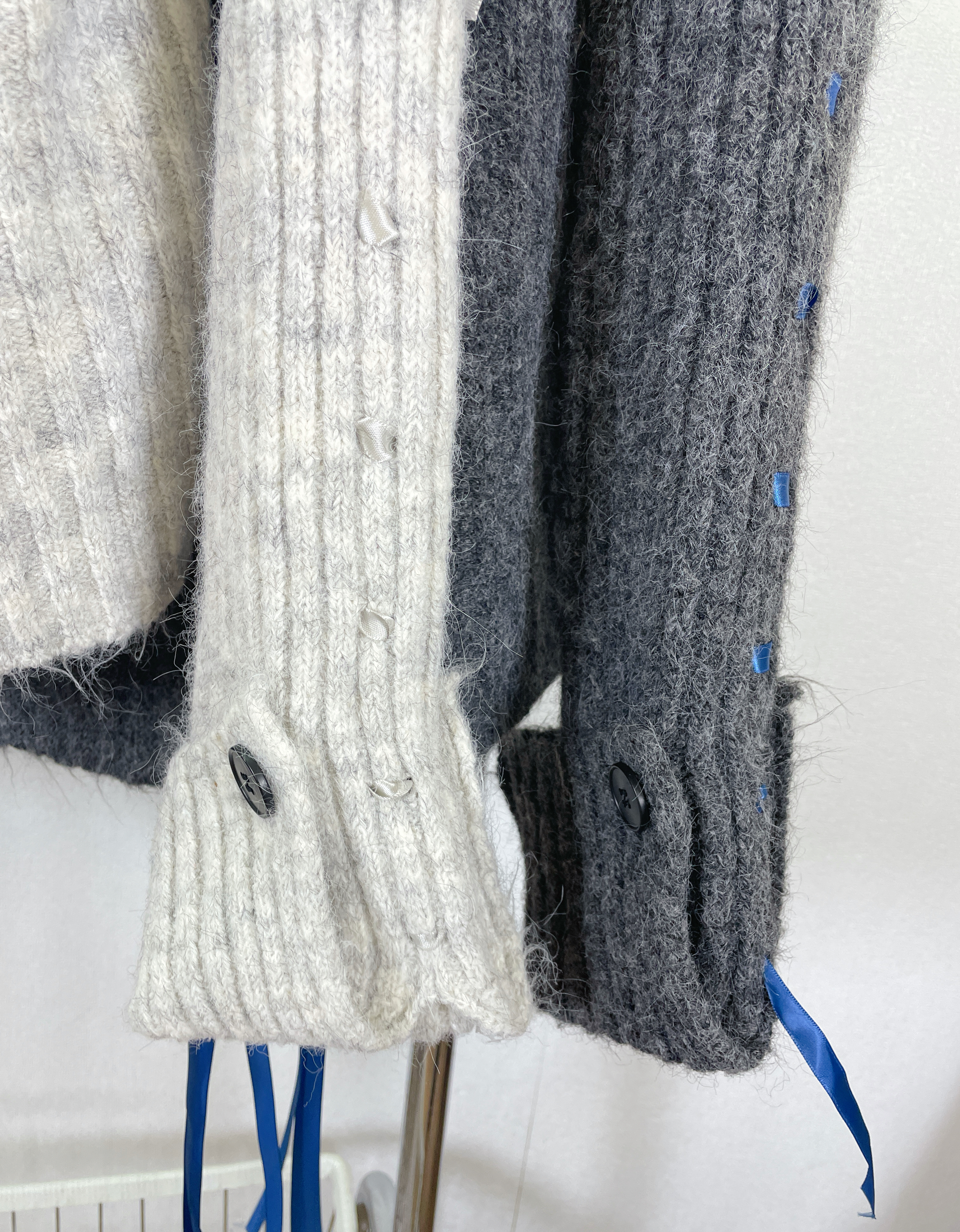 K5531 毛毛領拼絲帶針織外套