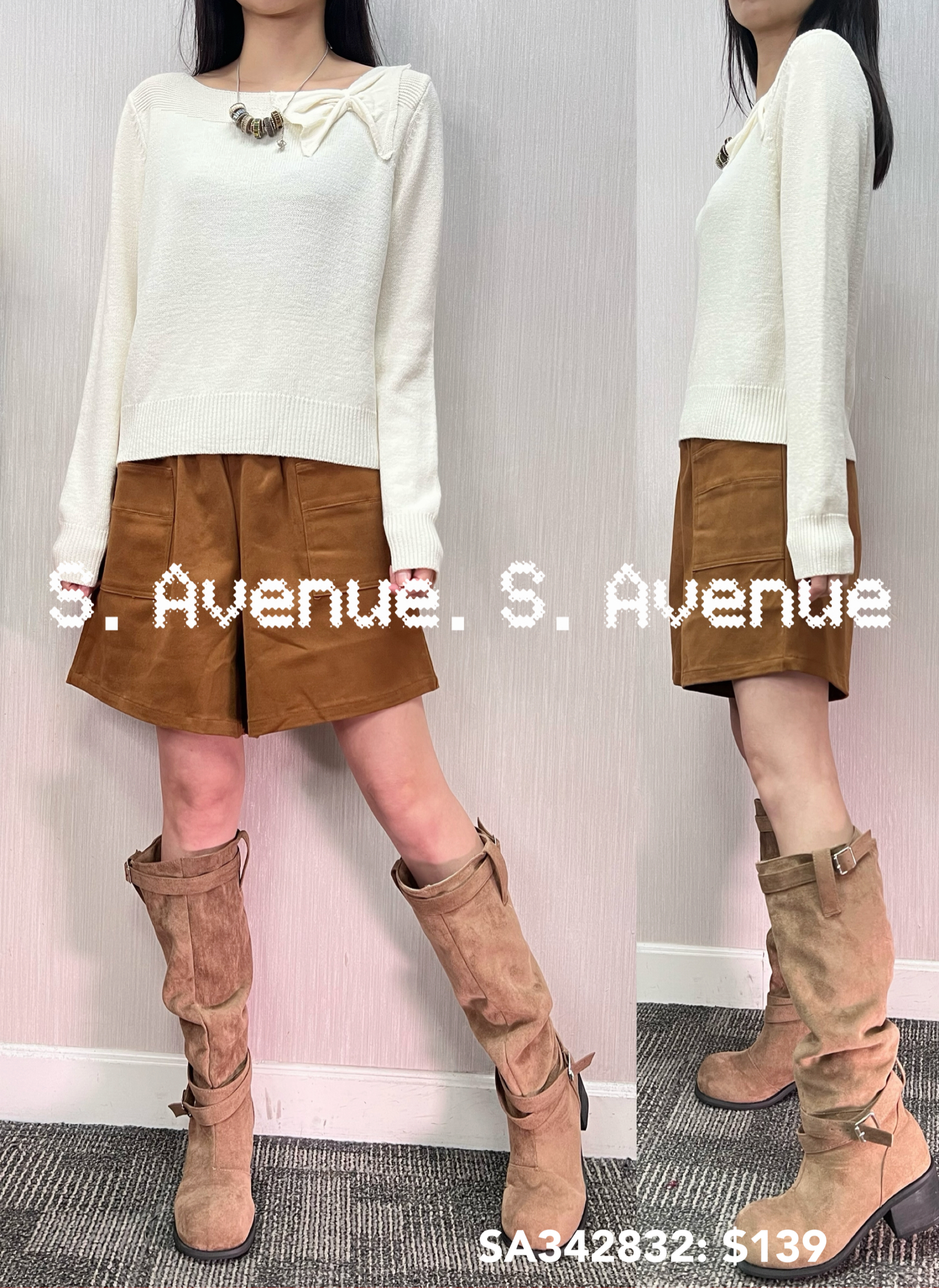 SA342832: 長袖領側蝴蝶結線冷top