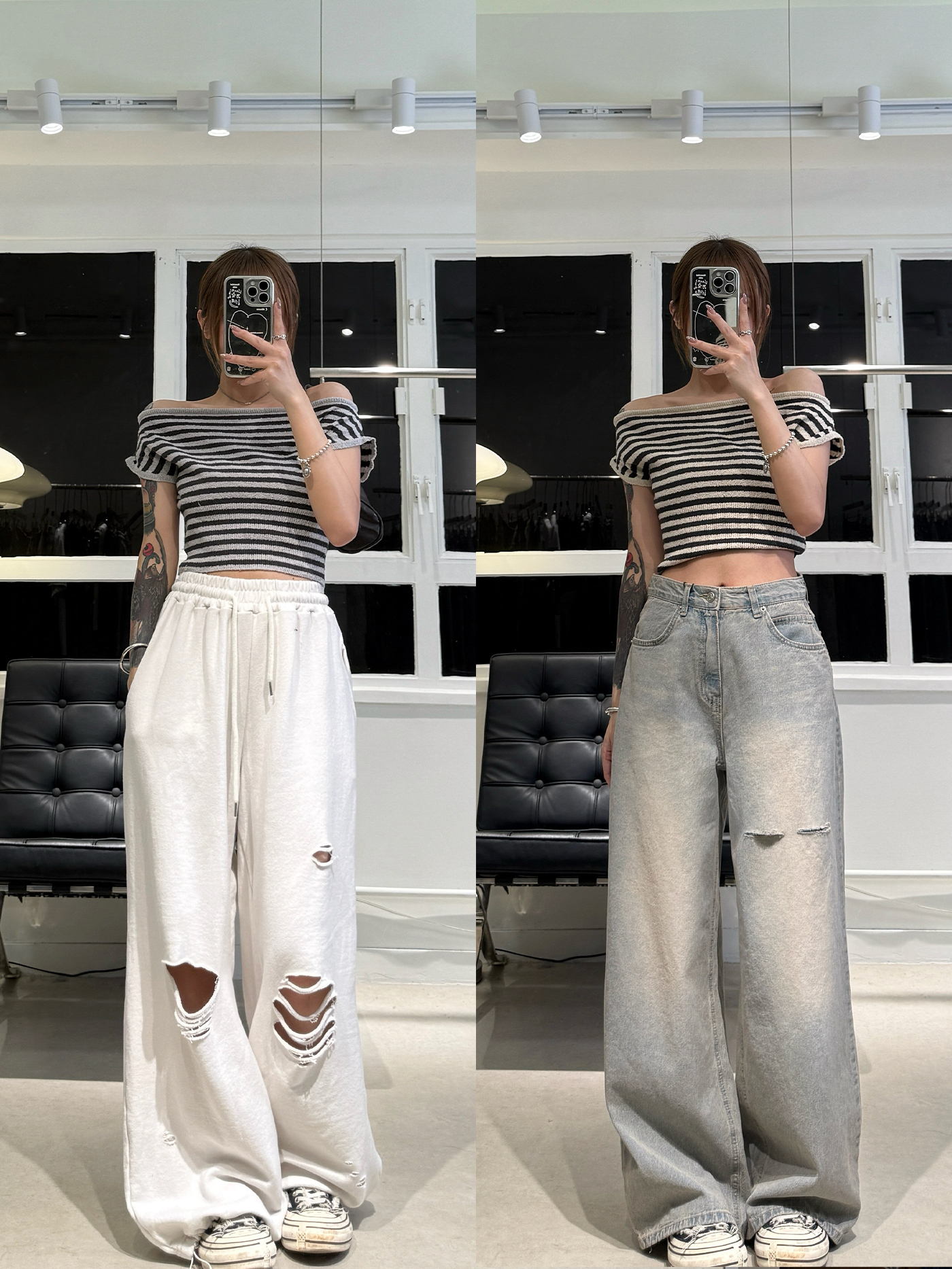 𝐎𝐟𝐟-𝐬𝐡𝐨𝐮𝐥𝐝𝐞𝐫 𝐬𝐭𝐫𝐢𝐩𝐞𝐝 𝐤𝐧𝐢𝐭 𝐭𝐨𝐩