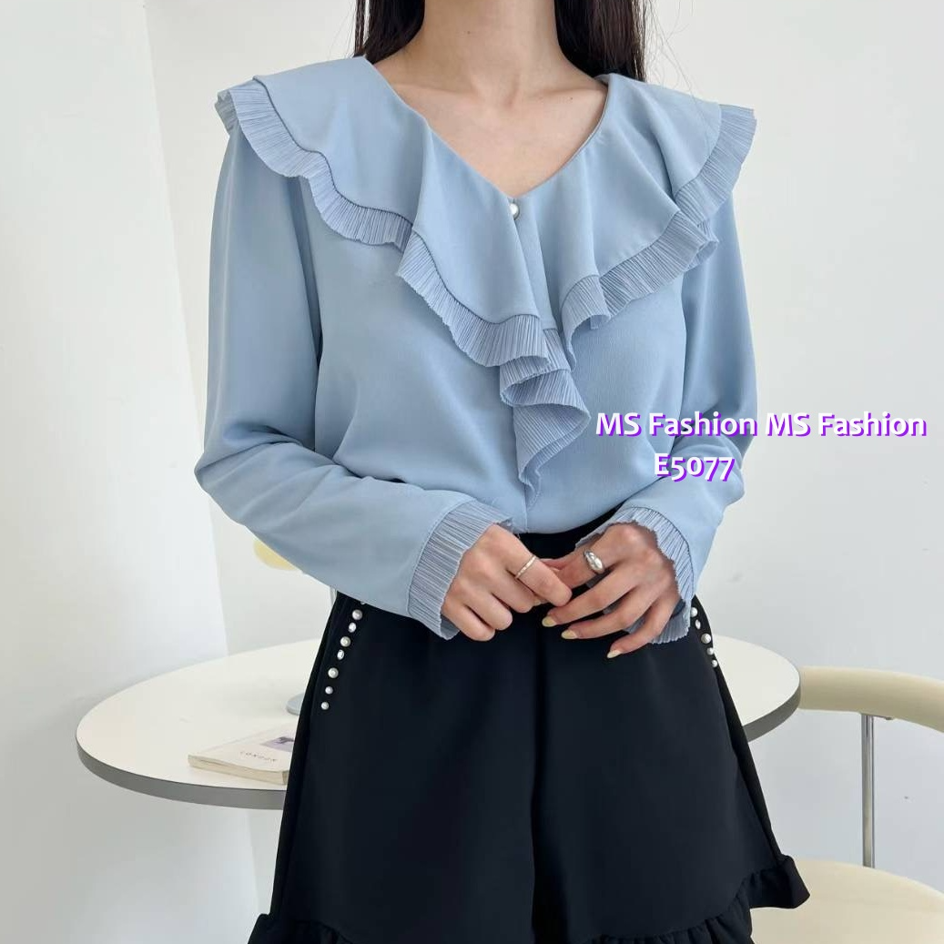 E5077 靚料V領ruffle top
