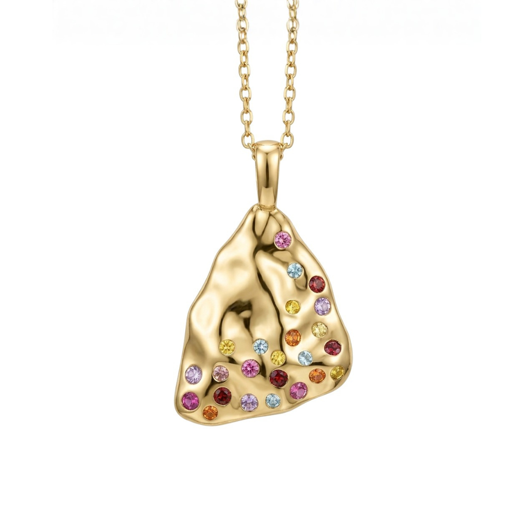 「水龍系列・法式流金・扇角頸鏈」｜925純銀漣漪 • 細碎彩寶 • 低奢日常守護