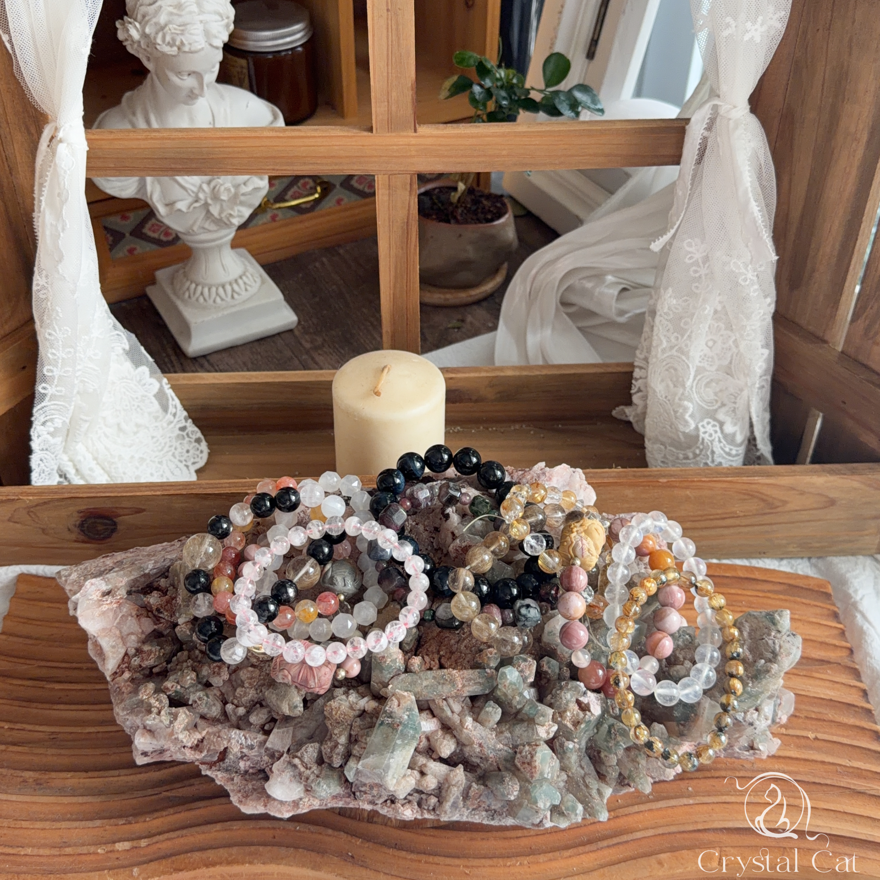 天然綠幽靈晶簇