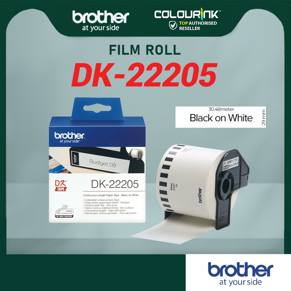 Brother Original 62mm DK-22205 Continous Label Film Tape Black On White QL700 QL720 QL800 QL820NWB DK22205