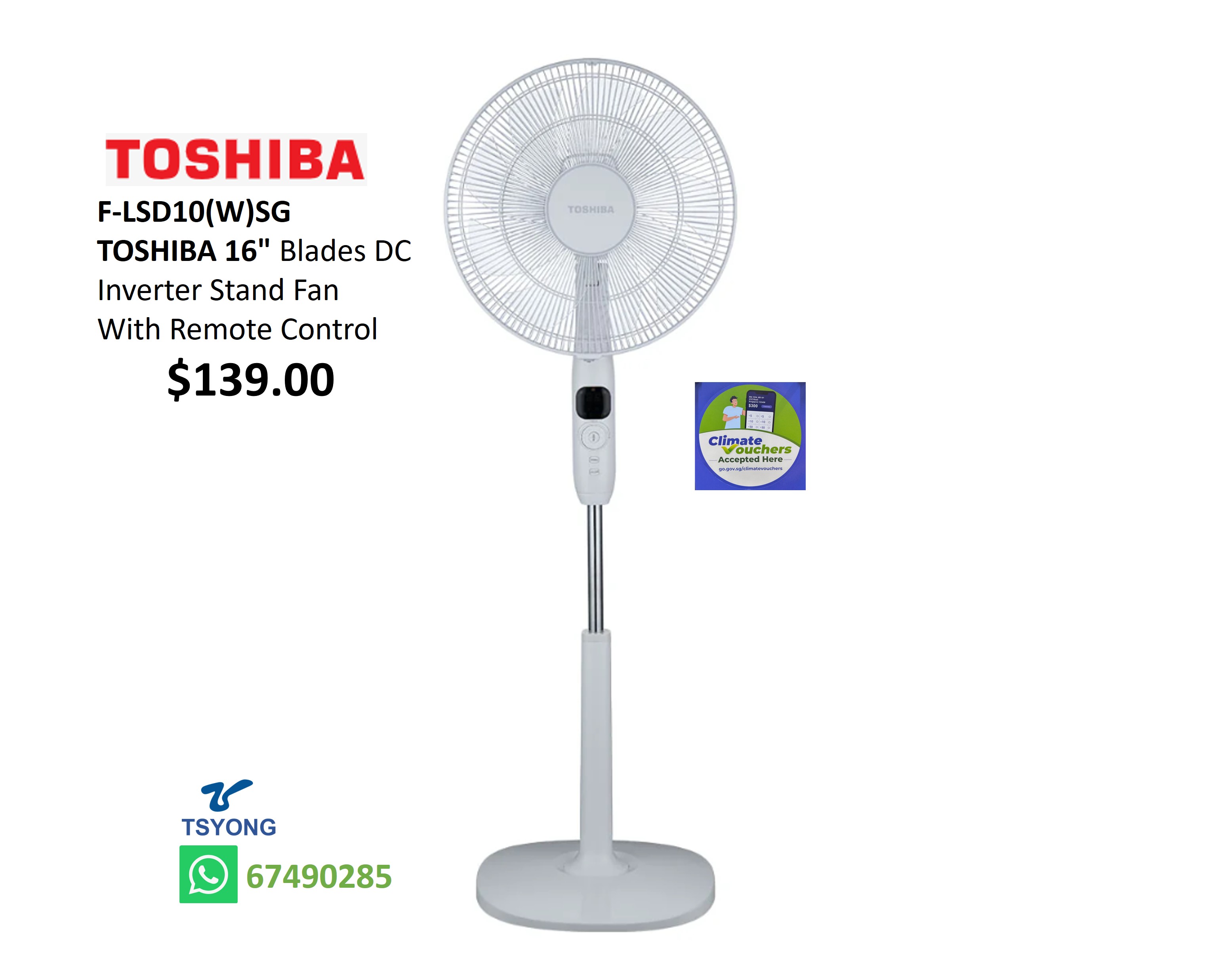 TOSHIBA  F-LSD-10 16'' STAND FAN WITH REMOTE CONTROL