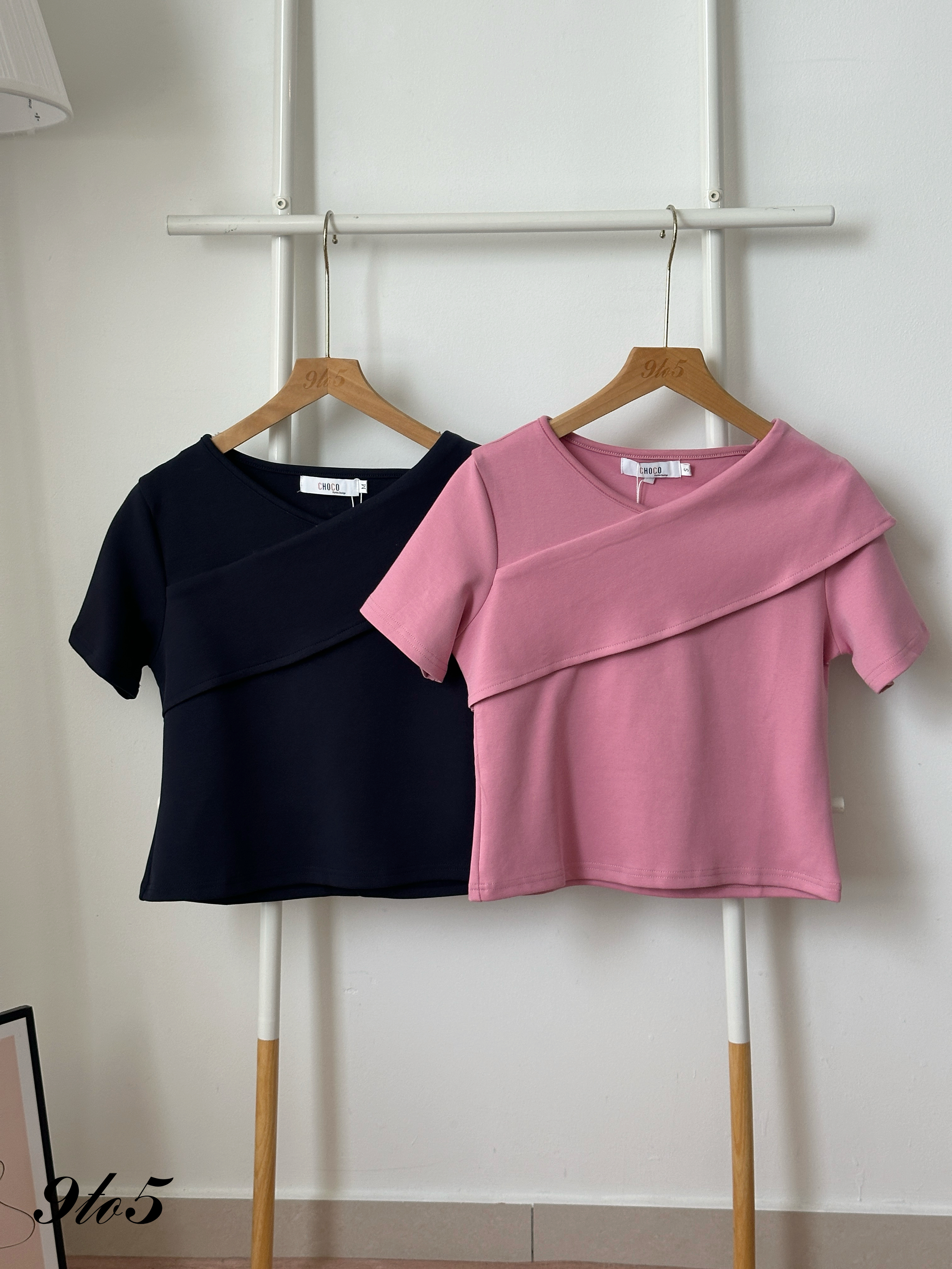 T4387 Short Sleeve Draped Neck Top - 3 Colors 