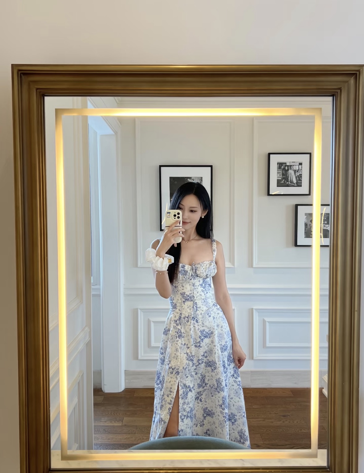 DR432蓝色吊带碎花裙