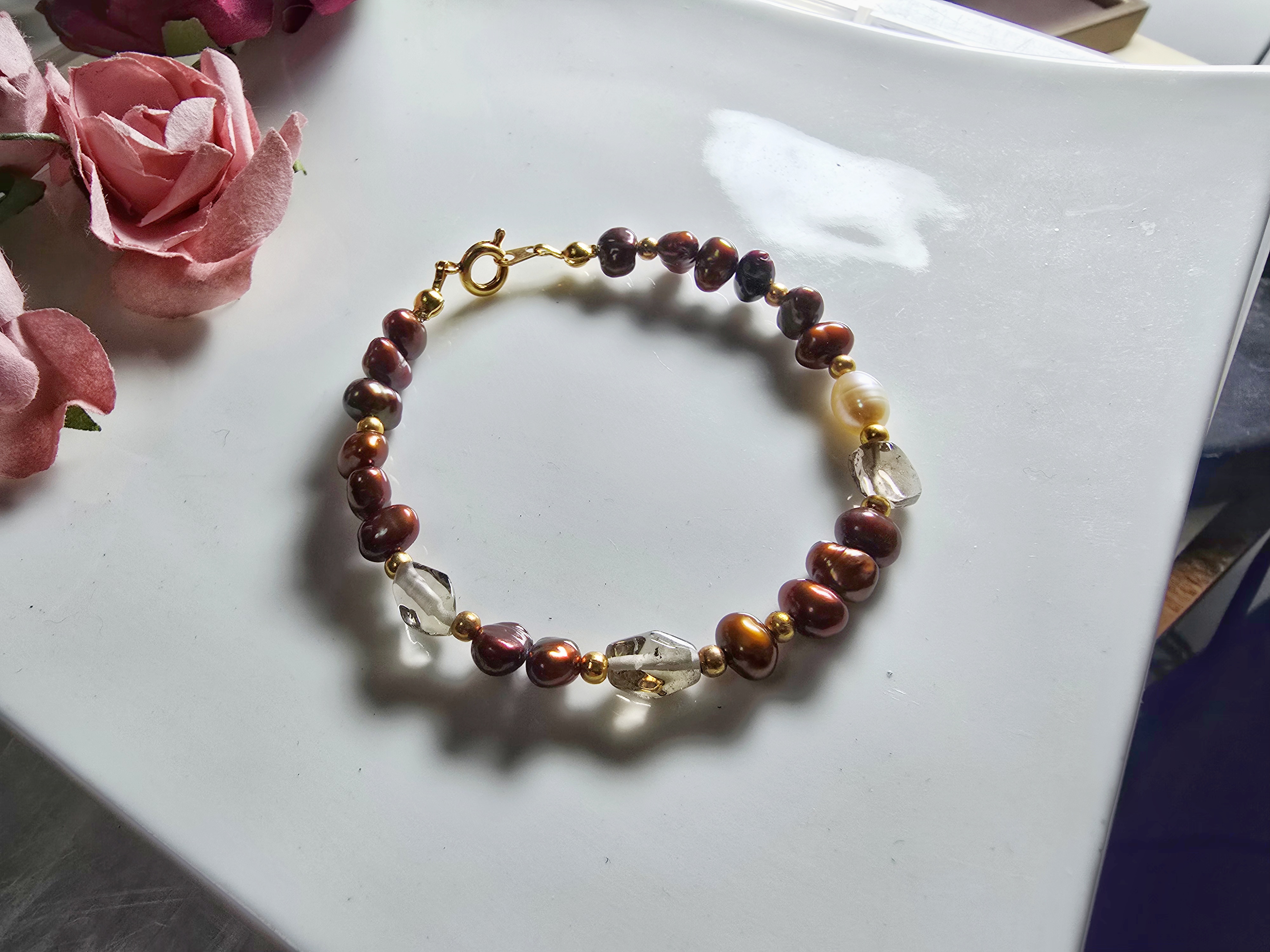 FWP0125-10  天然珍珠茶晶復古手鏈