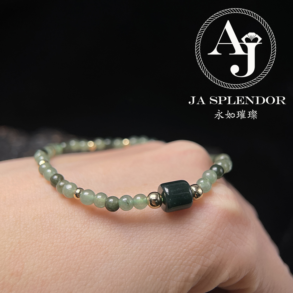 FBG25-H06 天然翡翠A玉 冰潤簡約幸運路路通小米珠手鏈
