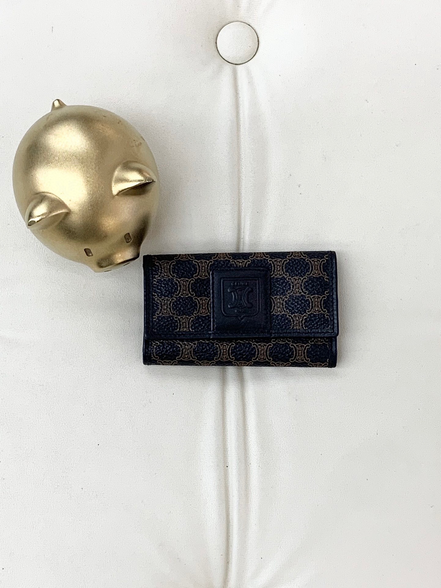 【預訂貨品】Celine啡色牛皮老花金扣三折鑰匙包