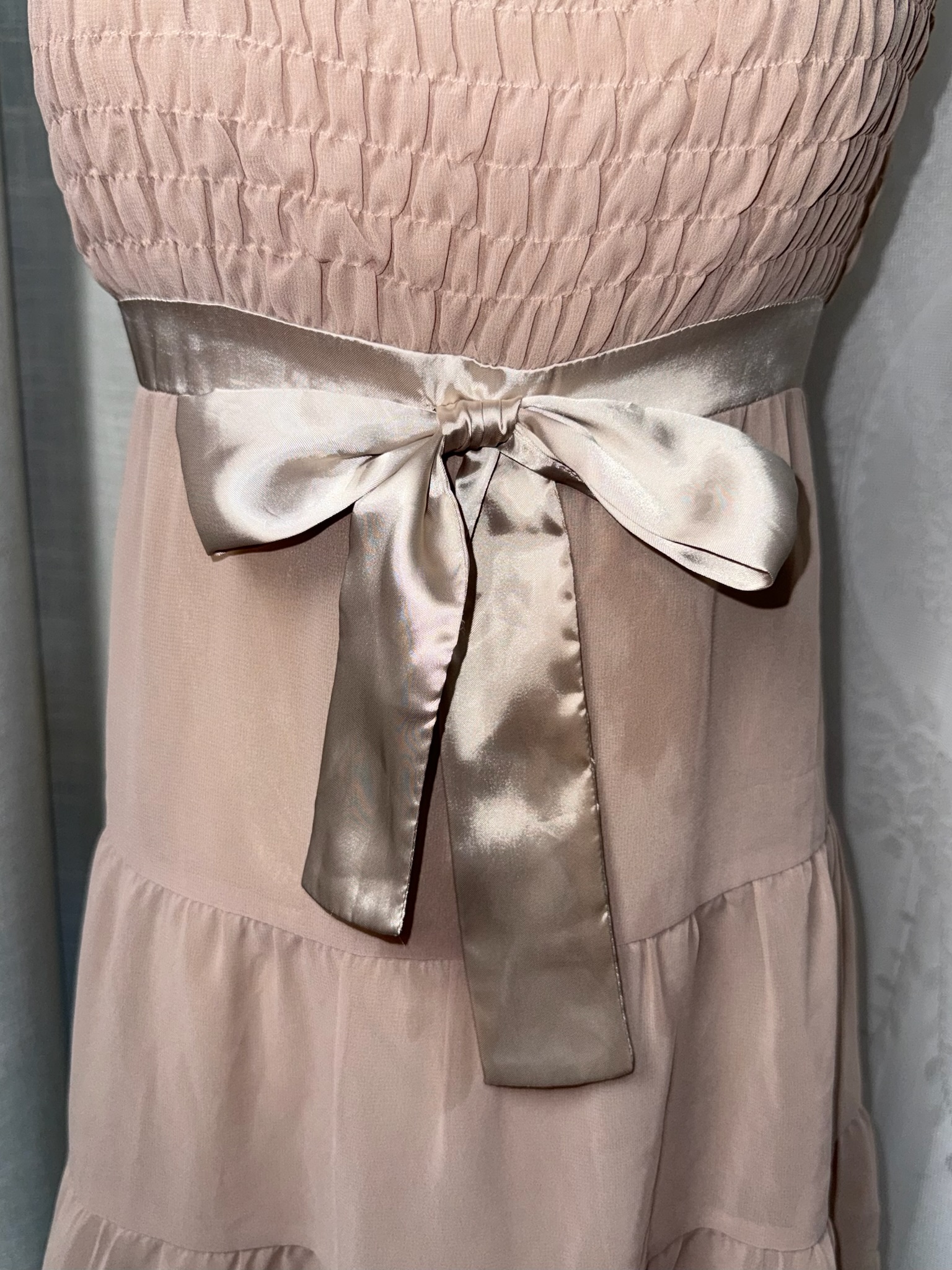 Taupe Smocked Milkmaid Tiered Dress