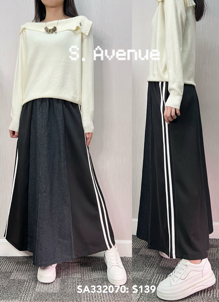 SA332070: 橡筋腰側拼西布A字牛仔裙