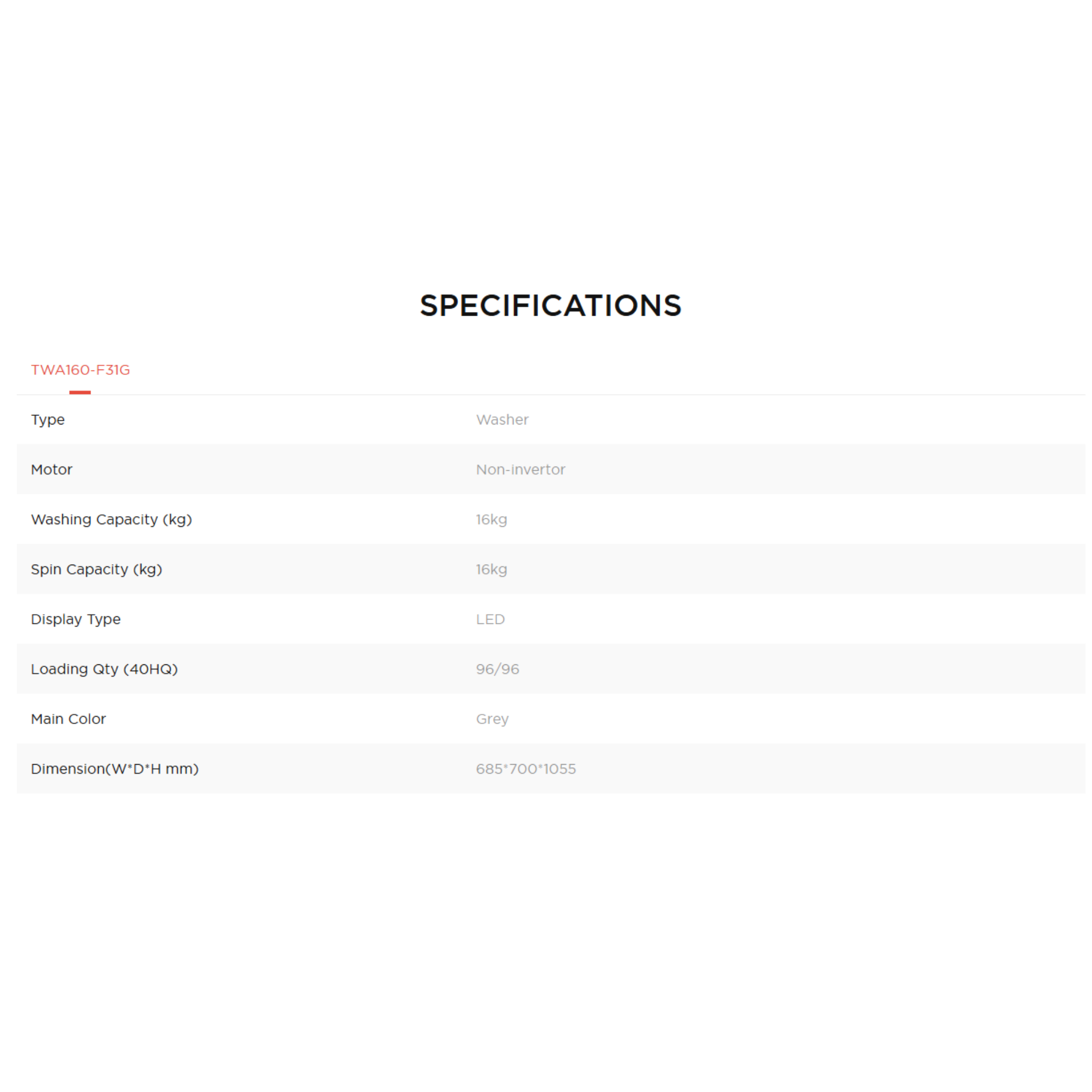 TCL 16kg Top Load Washing Machine (TWA160-F31G)