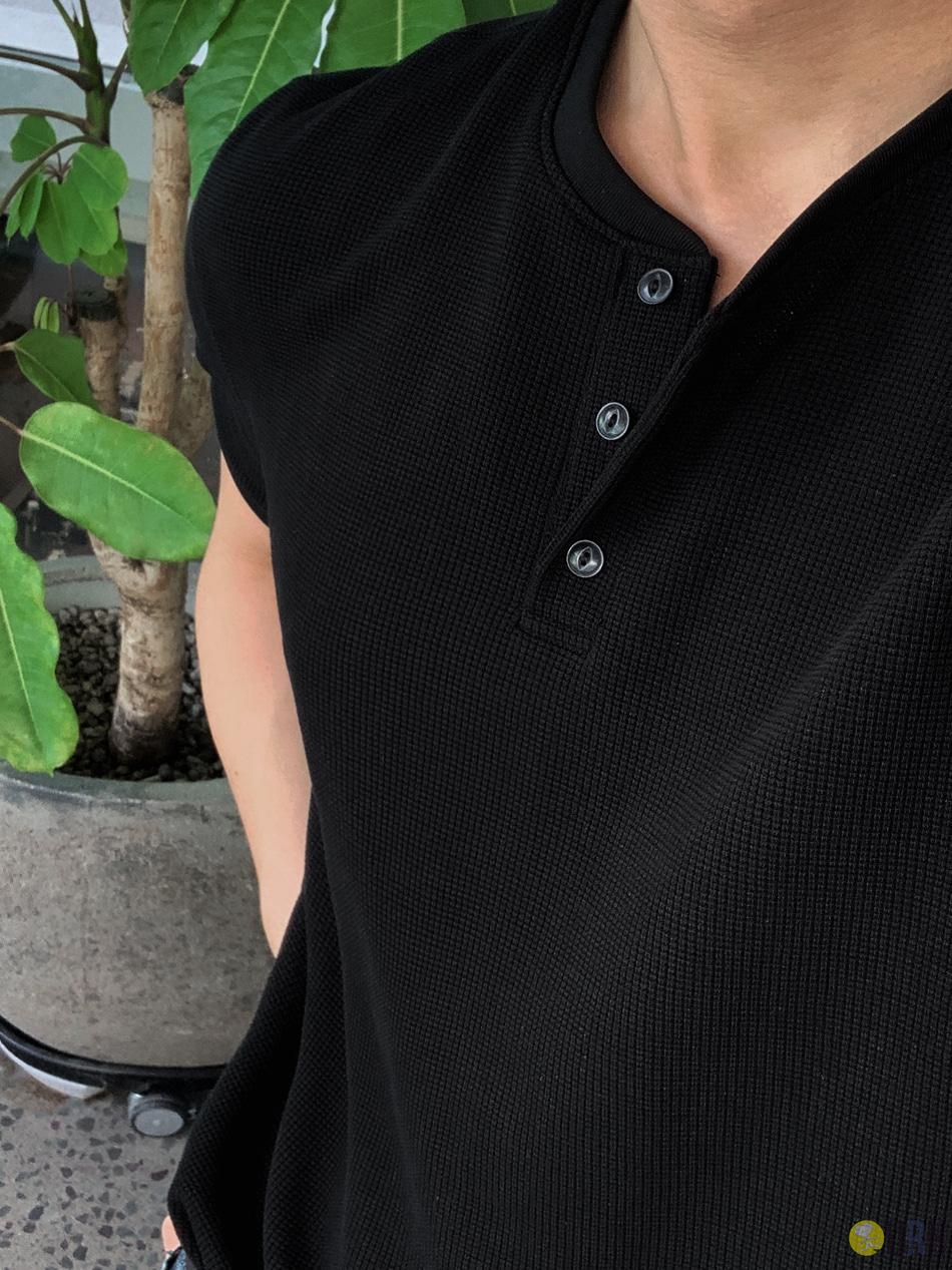 【100%保證韓國直送】Daily Waffle 輕量立體華夫格組織針織感短袖亨利領 Tee 👕 [5 color] RL115044