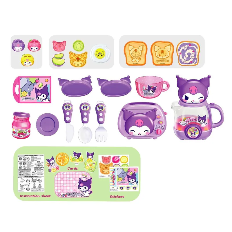 可愛Kuromi主題，打造趣味早餐扮演時光。這款Kuromi多士機玩具套裝，包含多款麵包及餐具配件，讓小朋友模擬製作早餐，享受角色扮演樂趣。⭐ 產品賣點Sanrio Kuromi可愛角色設計模擬多士機操作玩法附多款麵包及食物配件提升小朋友想像力及角色扮演能力色彩鮮明，吸引小朋友🍞 適用場合角色扮演玩具廚房玩具親子互動禮物推薦📦 產品資料主題：Kuromi（Sanrio）類型：廚房扮演玩具配件：多士機＋食物＋餐具對象：兒童⚠️ 注意事項含細小配件，需在成人監督下使用避免用力拉扯或摔落🚚 出貨安排出貨：下單後約3-7日出貨。如遇售罄 約1至2星期；如急用，請先聯絡我們安排🔍 Meta TitleKuromi多士機玩具 兒童早餐扮演套裝🔍 Meta DescriptionKuromi多士機玩具套裝，包含麵包及餐具配件，適合兒童廚房扮演及親子互動遊戲。🔍 SEO Keywords（7組）Kuromi玩具Sanrio廚房玩具多士機玩具兒童扮演玩具廚房角色扮演pretend play kitchen兒童玩具