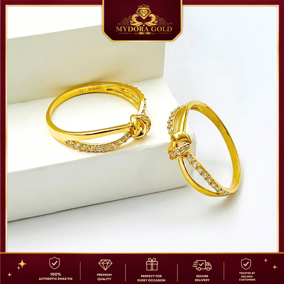 MYDORA Cincin Batu CZ Spinner Knot l EMAS 916/22K