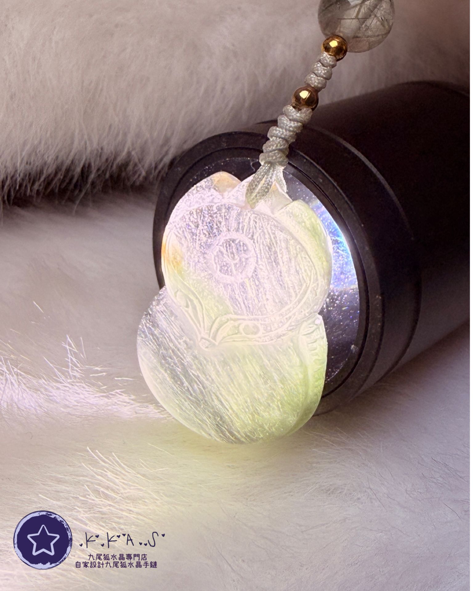 K00220 特價綠髮晶 大頭狐 - 手機/手袋鏈