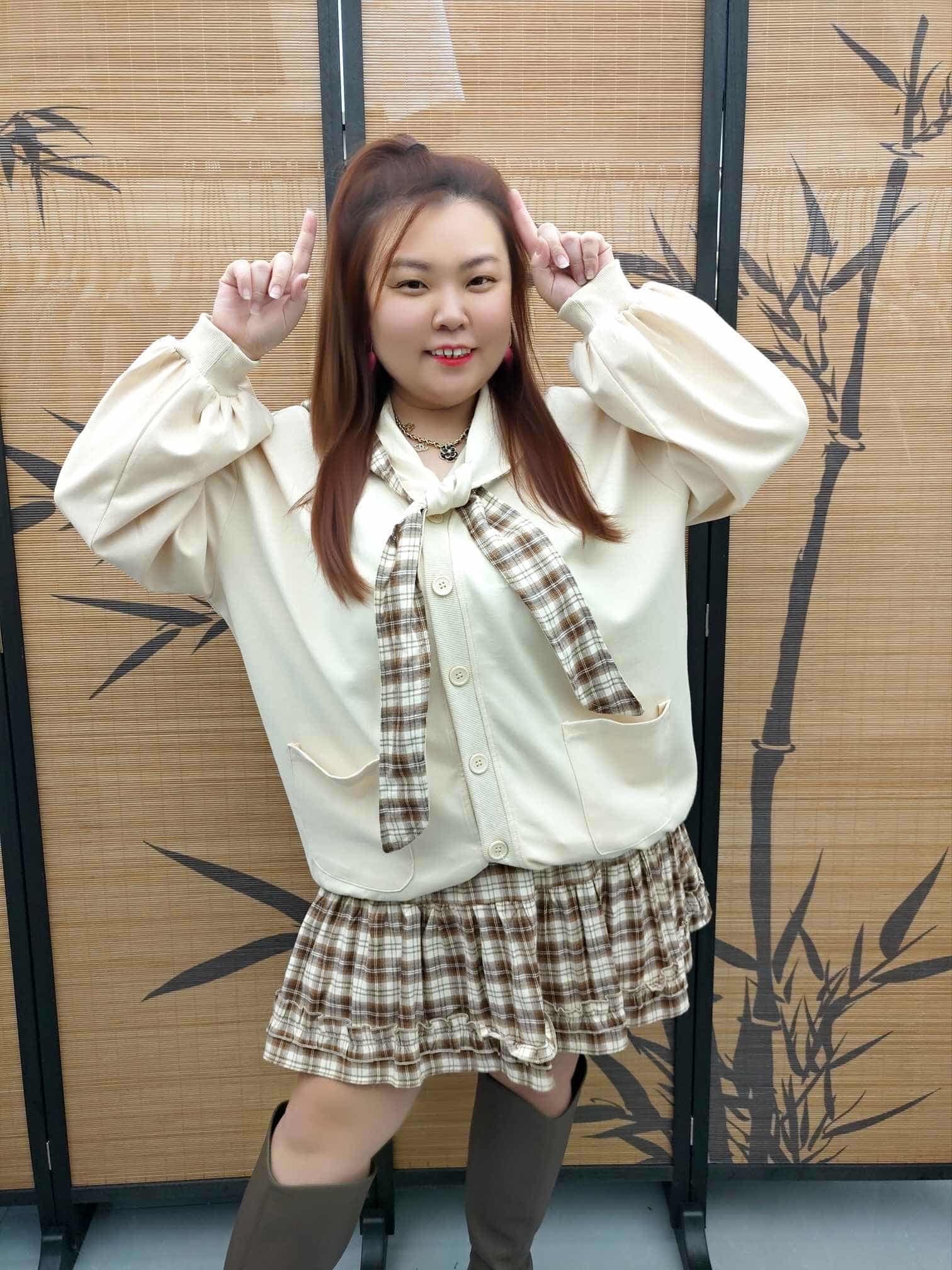 DDF04 8501(C11) 帽子海军风设计格子裙子套装