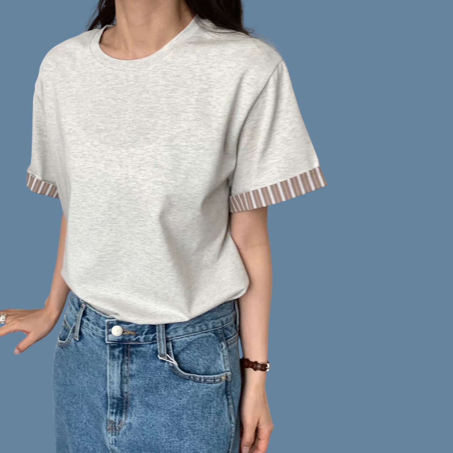 221095手袖間條恤Tee