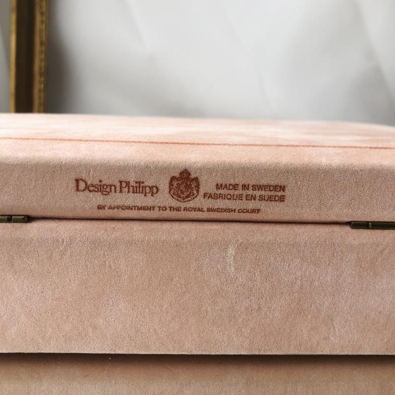 RARE! Vintage Design By Philipp- Appointment To The Royal Swedish Court Light Pink Suede Jewelry Box Set of 2(MT655)