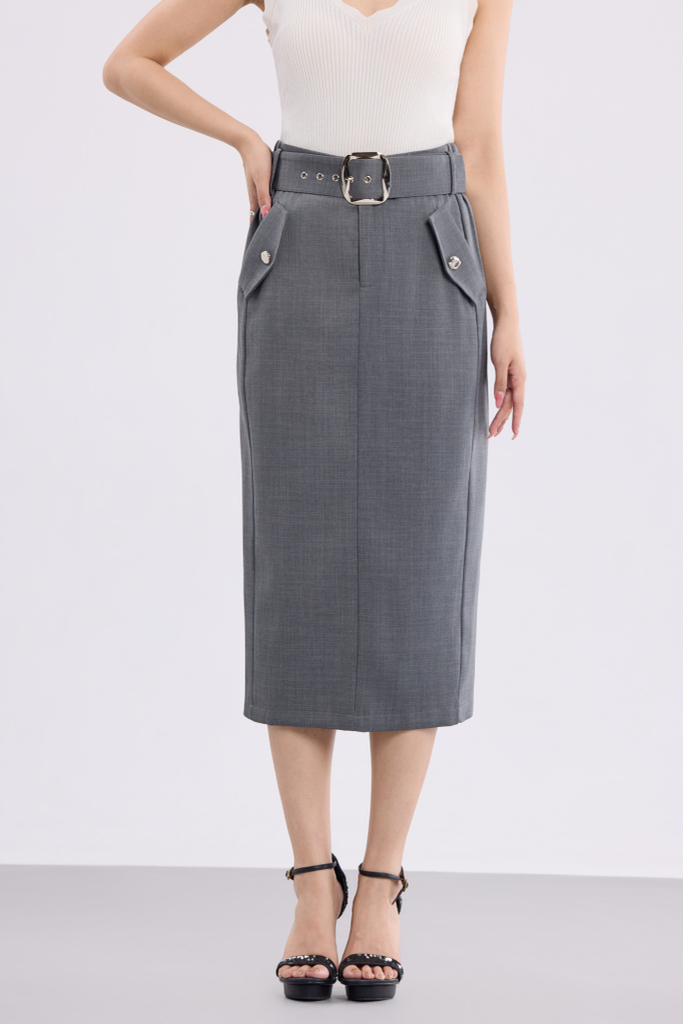 12241330 Victoria Belted Pencil Midi Skirt