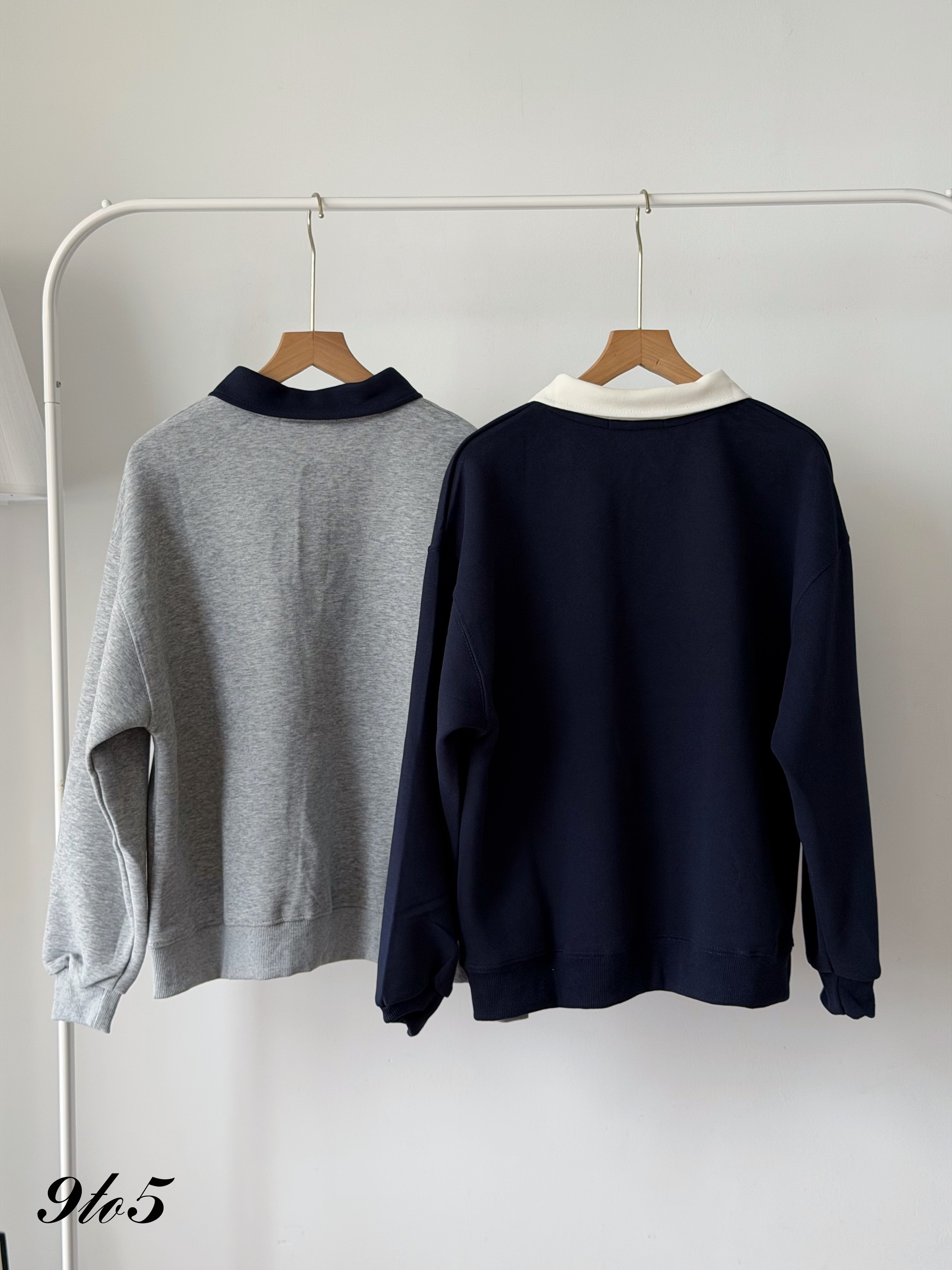 T4526 Embroidery Wording Sweatshirt with Collar - 4 Colors 