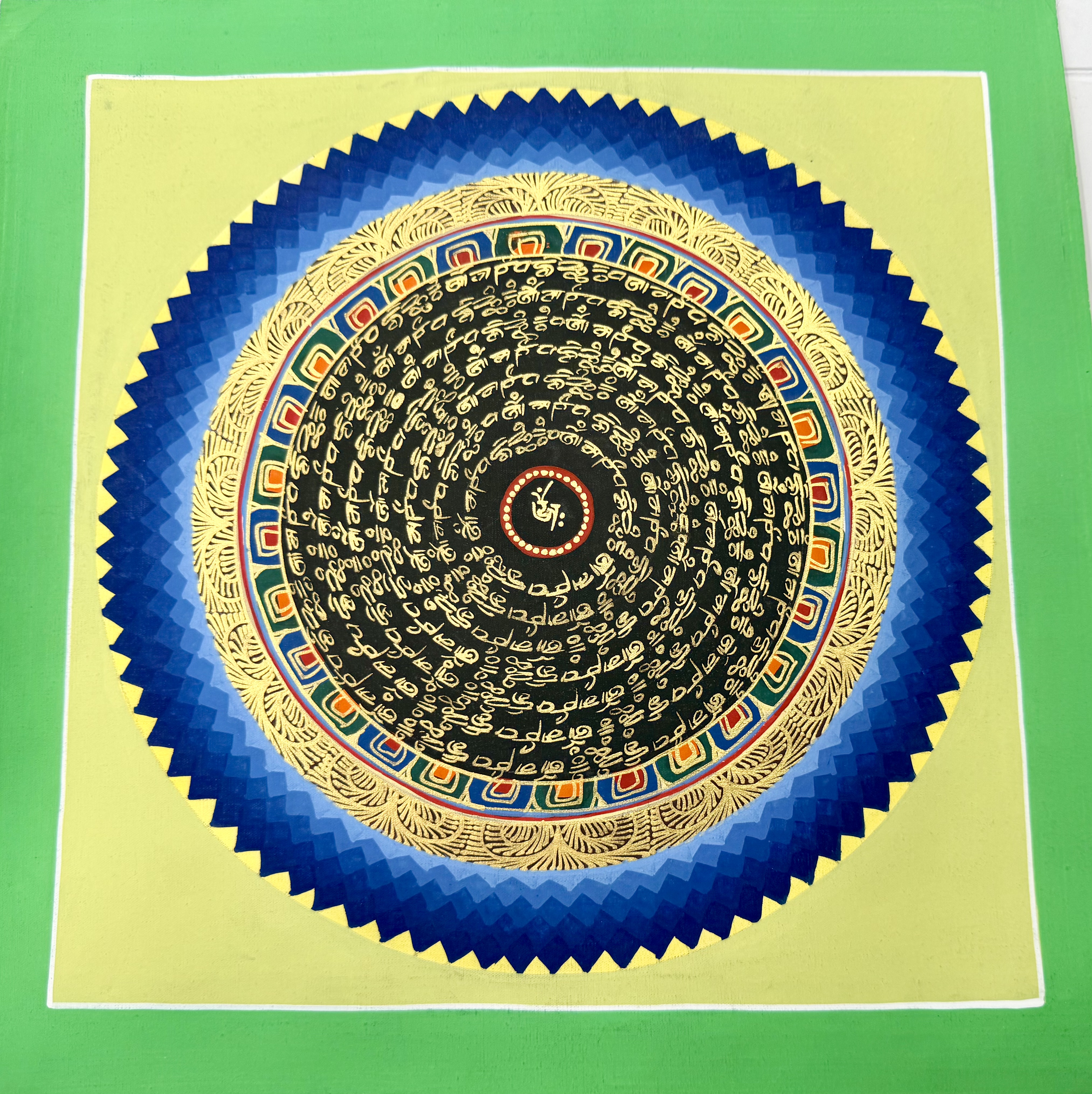 #17 尼泊爾三大廟加持手繪唐卡～OM 字，六字大明咒唐卡 ，約33m 外，內27.5