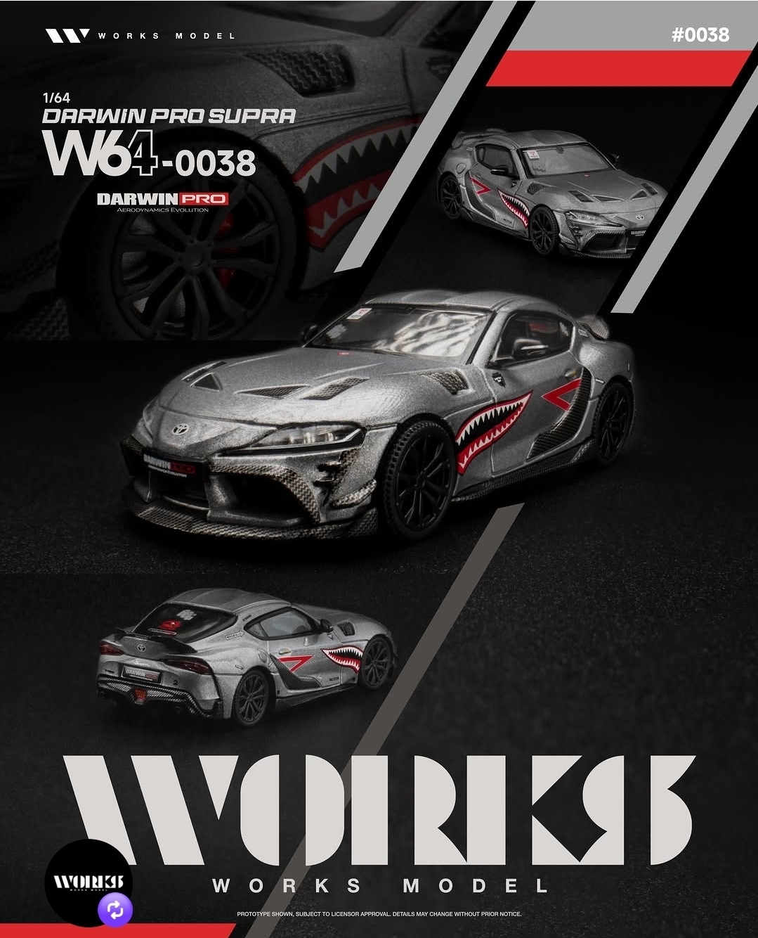 (預訂 Pre Order) Works Model (W640038) 1/64 DARWIN PRO SUPRA CARBON GREY