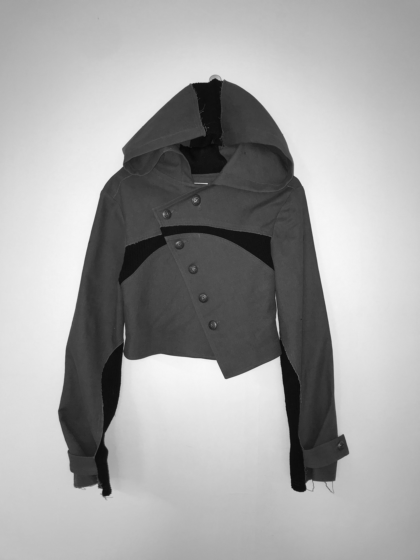 Asymmetric Raw-Edge Hooded Cropped Jacket