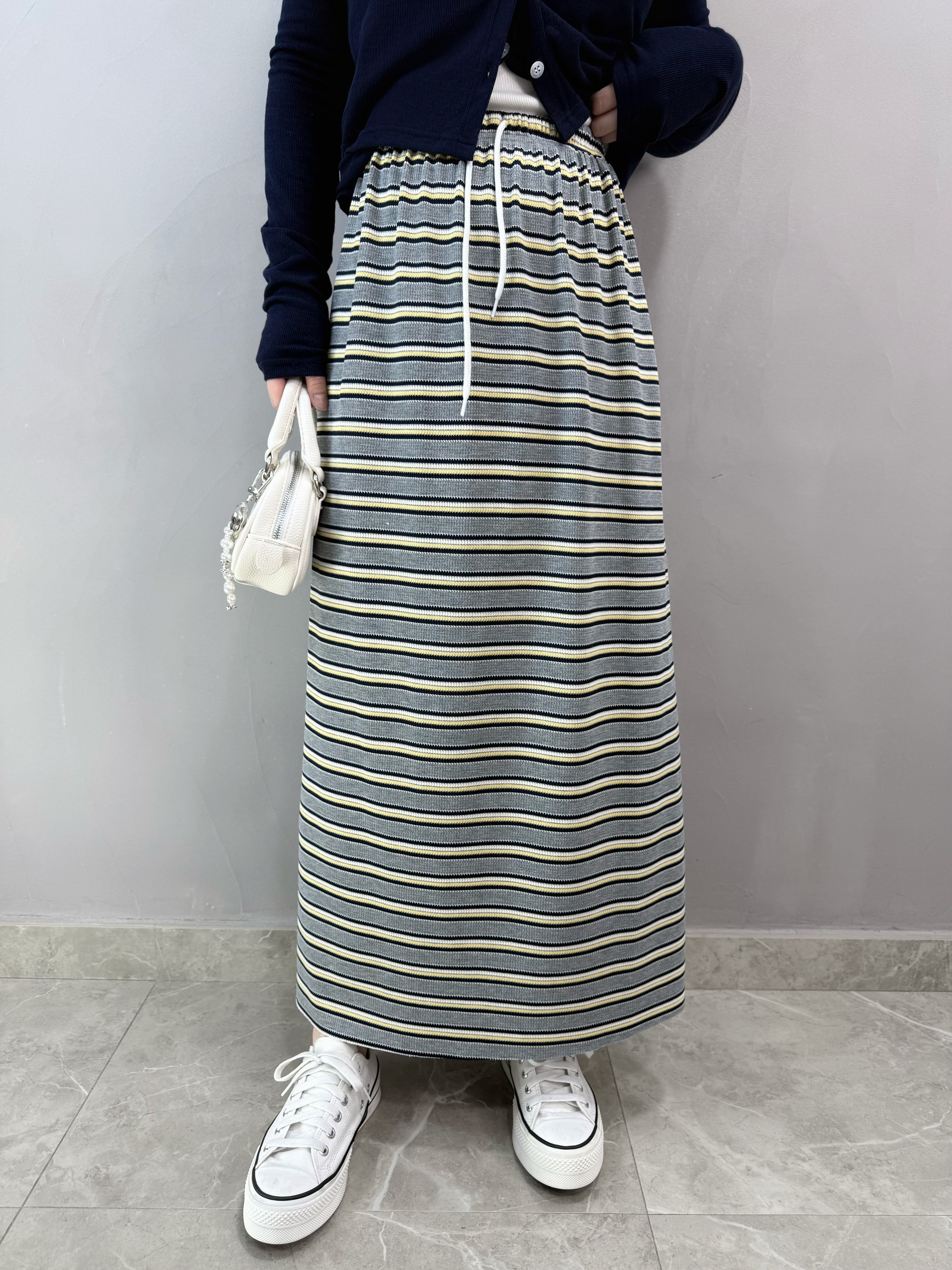 J66 拼色橫間棉裙