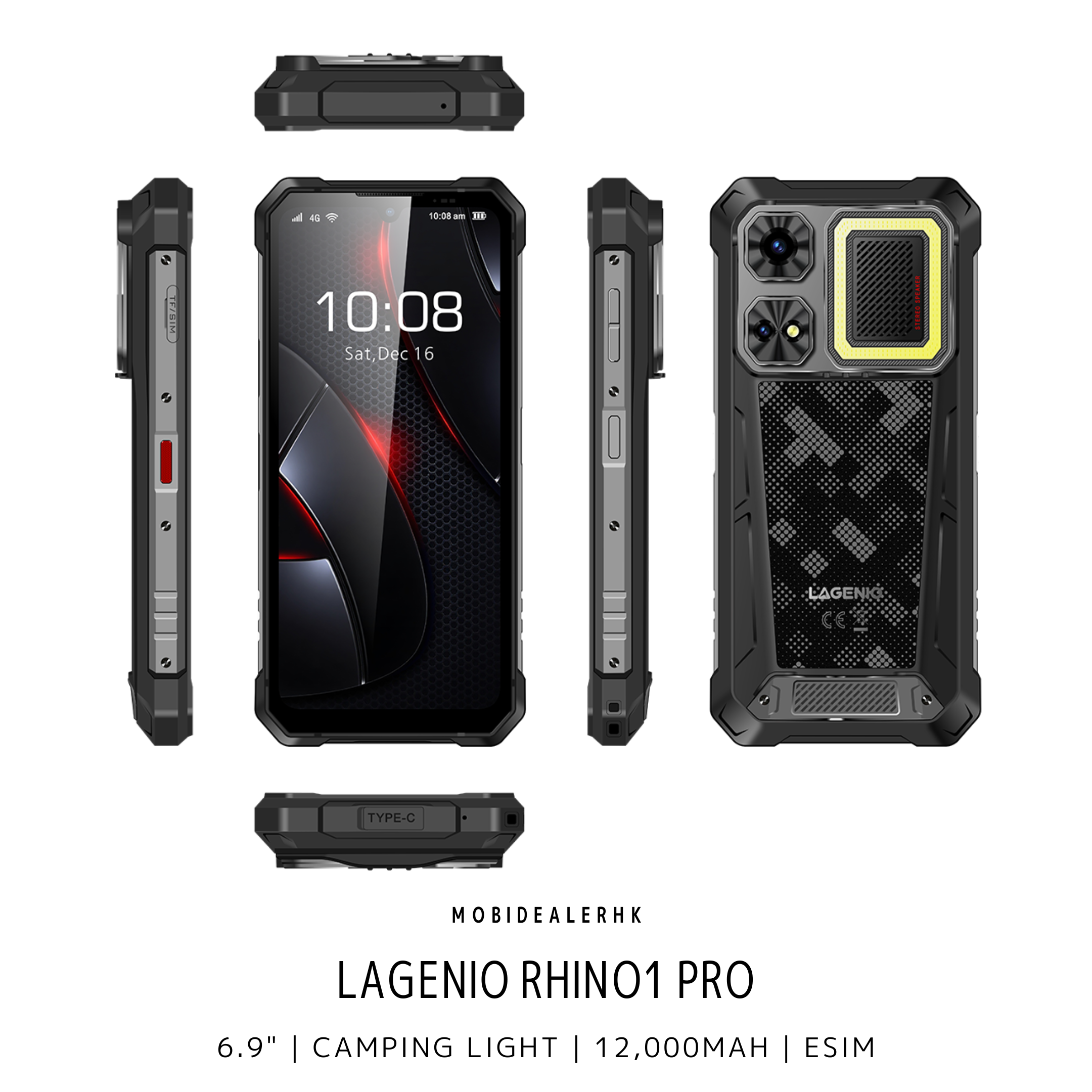 Lagenio Rhino1 Pro | 4G | 三防手機 | 6.9" | 120Hz | 8+64MP | 12,000mAh | 反向充電 | NFC