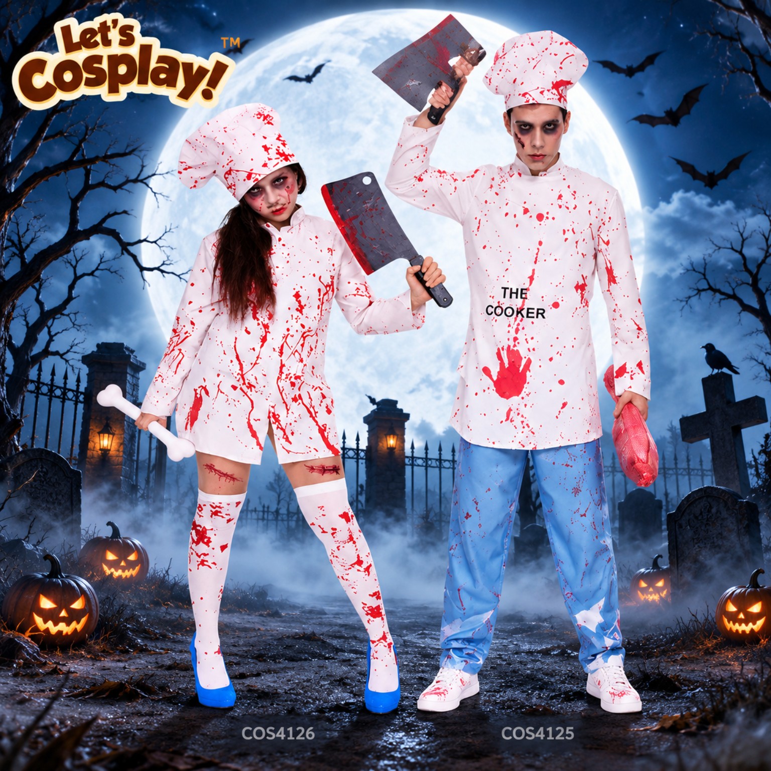 萬聖節恐怖廚師情侶裝｜喪屍廚師男女配搭 Halloween Couple Costume｜香港現貨 CPL1013