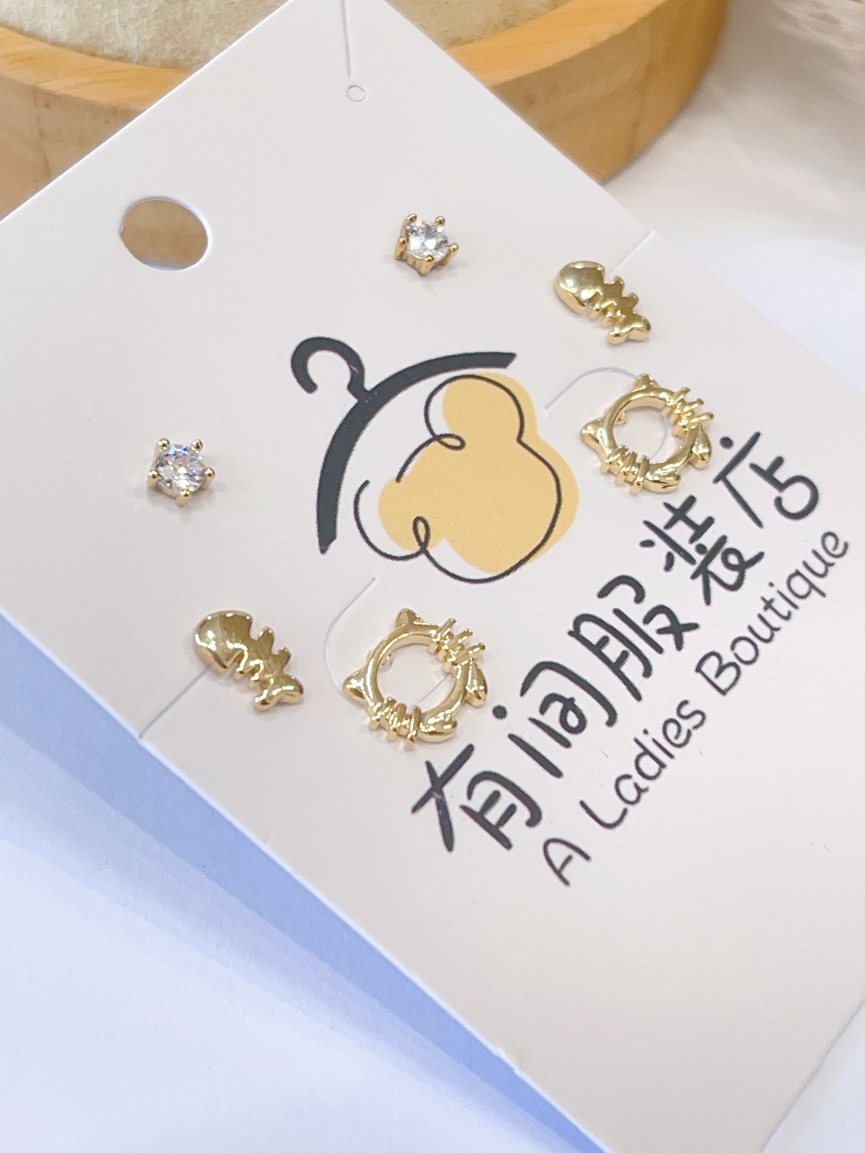 小猫鱼骨耳环套装