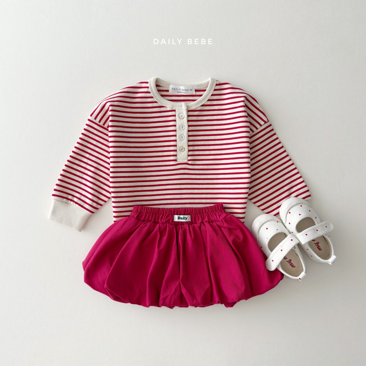 Dailybebe | Striped Henley Neck Tee