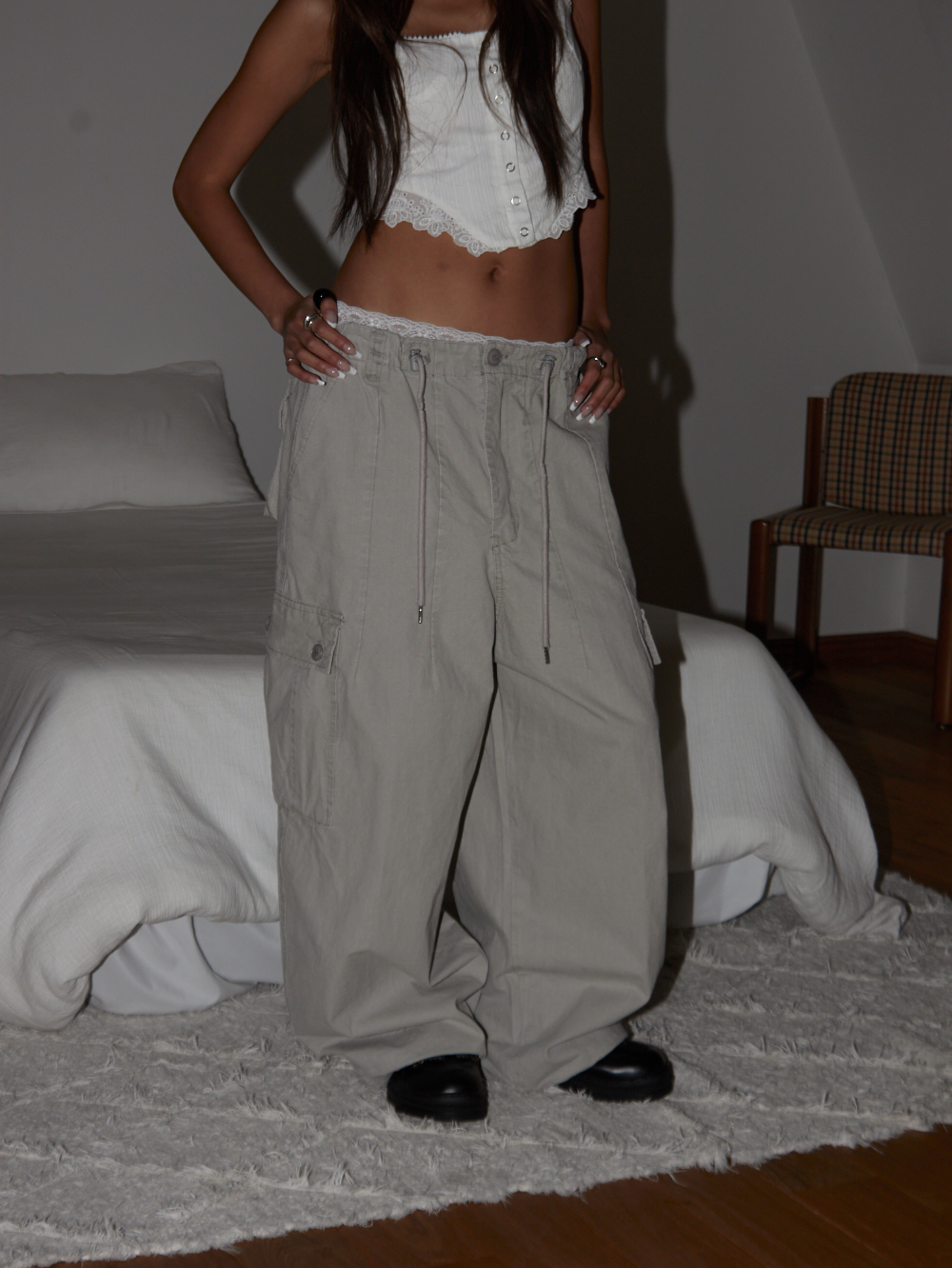 Drawstring Cotton Cargo Pants